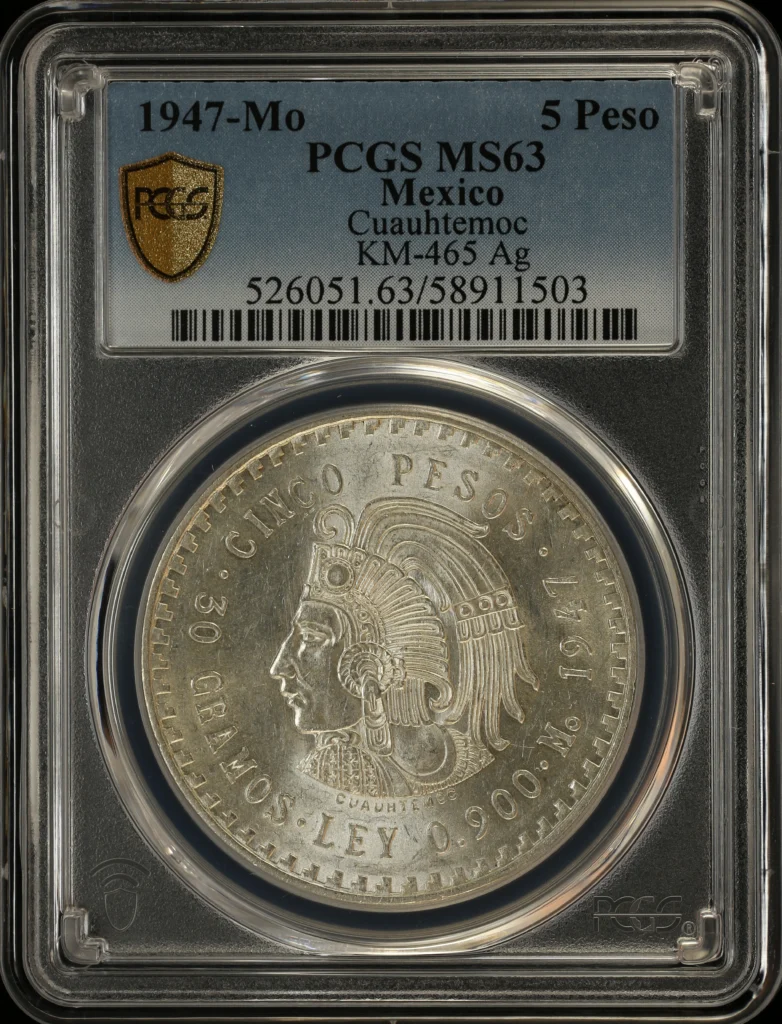 5 Peso Mexican Coins Modern Silver & Minors Modern Silver & Minors 5 Peso 1947 Mo KM-465 PCGS MS63 0163473 Modern Silver & Minors 5 Peso 1947 Mo KM-465 PCGS MS63 0163473