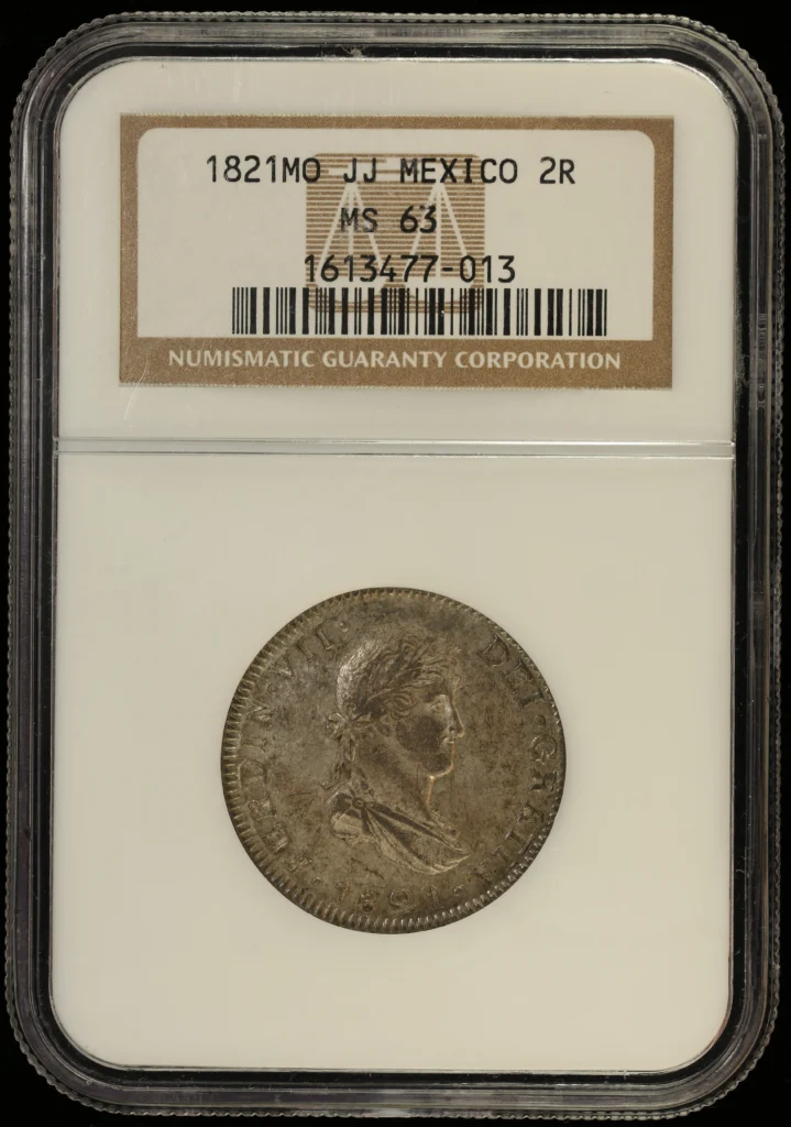 Colonial Silver & Minors 2 Reales 1821 Mo JJ NGC MS63 0163437