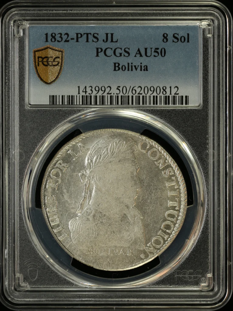 Bolivia 8 Sol 1832 Pts JL PCGS AU50 0163848