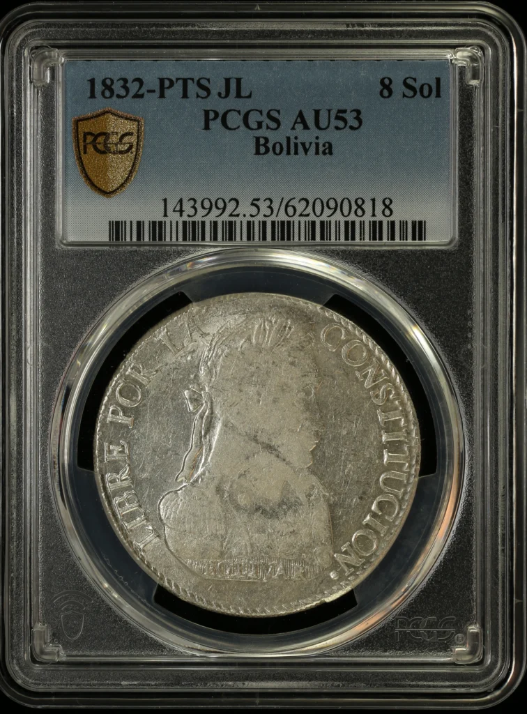 Bolivia 8 Sol 1832 Pts JL PCGS AU53 0163839