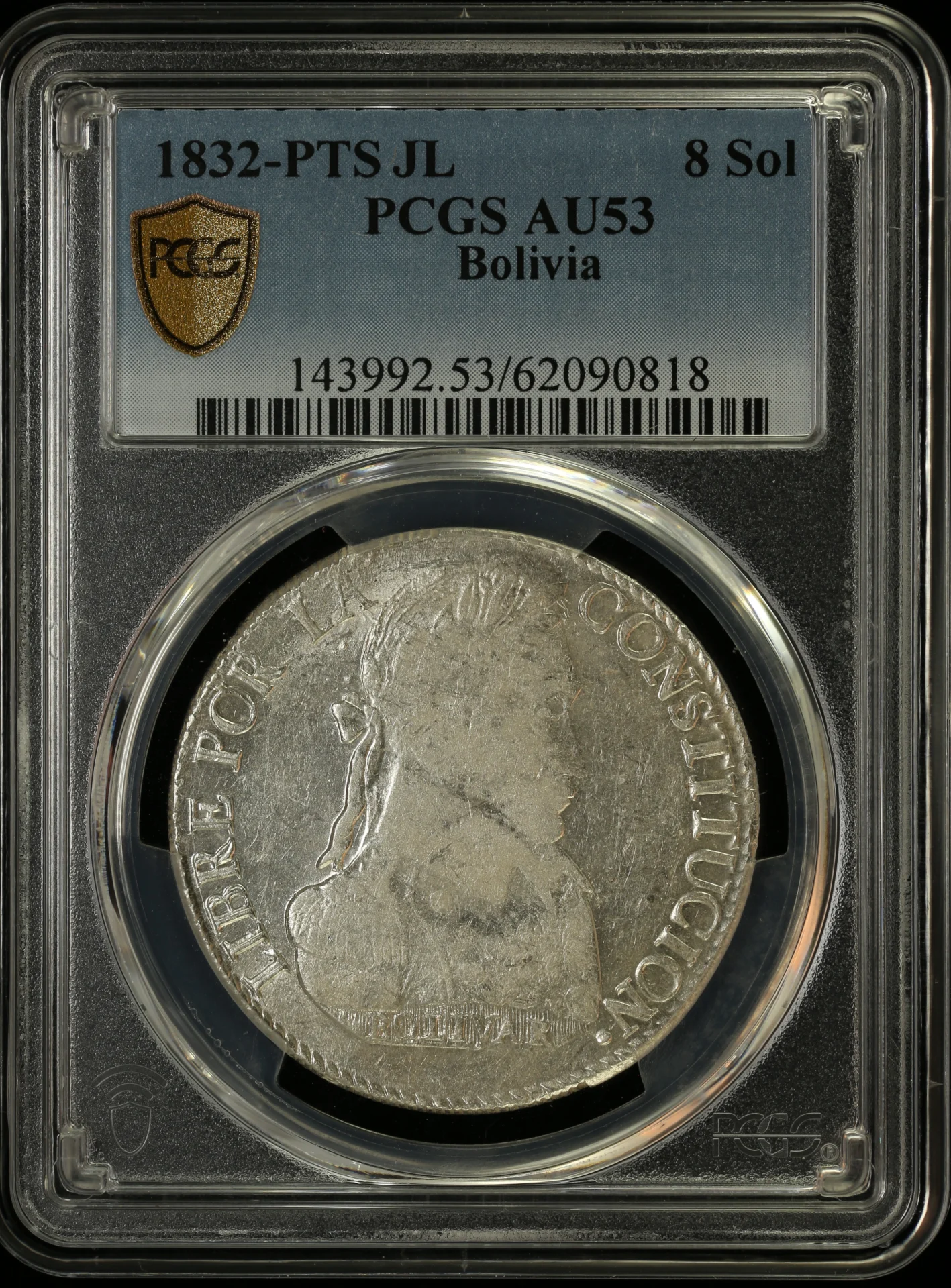 Bolivia 8 Sol 1832 Pts JL PCGS AU53 0163839