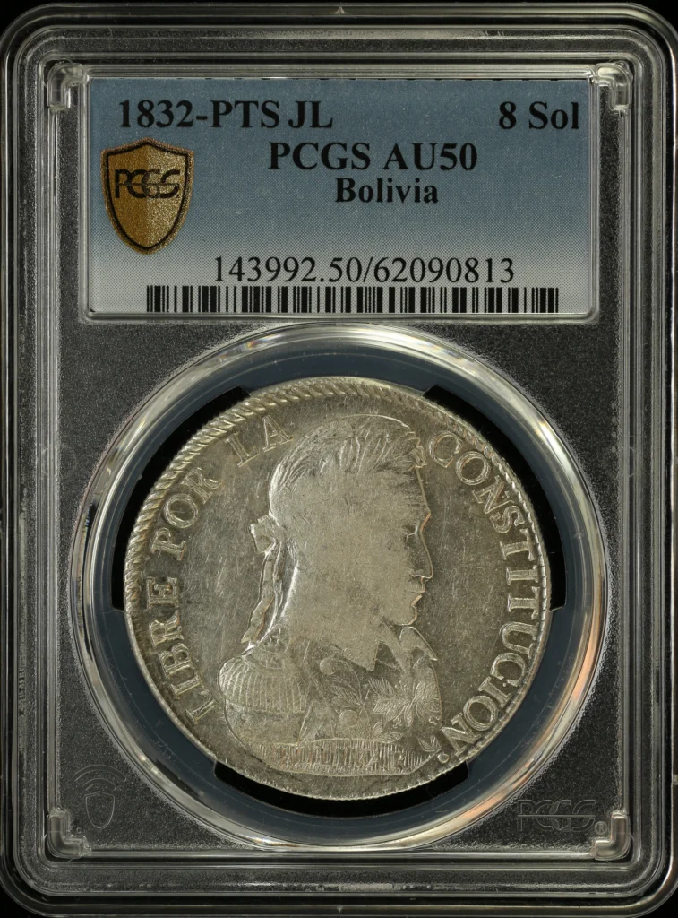 Bolivia 8 Sol 1832 Pts JL PCGS AU50 0163849