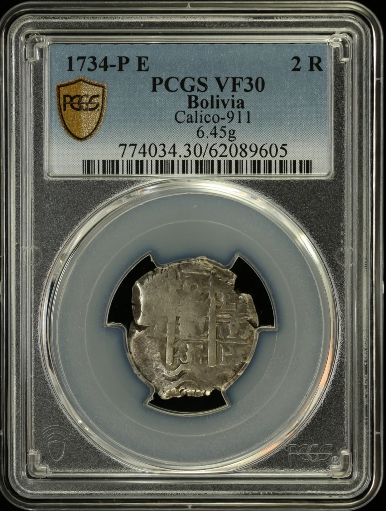 Bolivia 2 Reales 1734 P E Calico-911 PCGS VF30 0163868