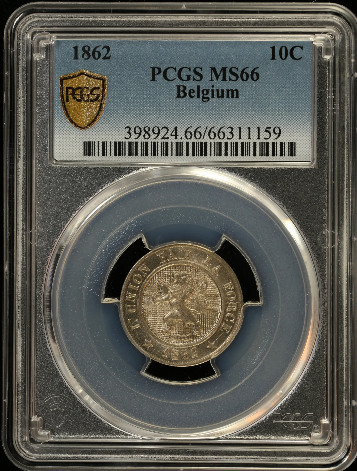Belgium 10 Centimes 1862 PCGS MS66 0163408