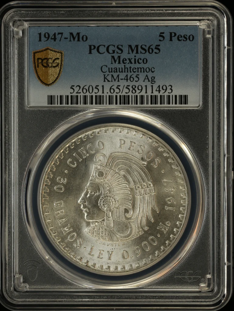5 Peso Mexican Coins Modern Silver & Minors Modern Silver & Minors 5 Peso 1947 Mo KM-465 PCGS MS65 0163476 Modern Silver & Minors 5 Peso 1947 Mo KM-465 PCGS MS65 0163476