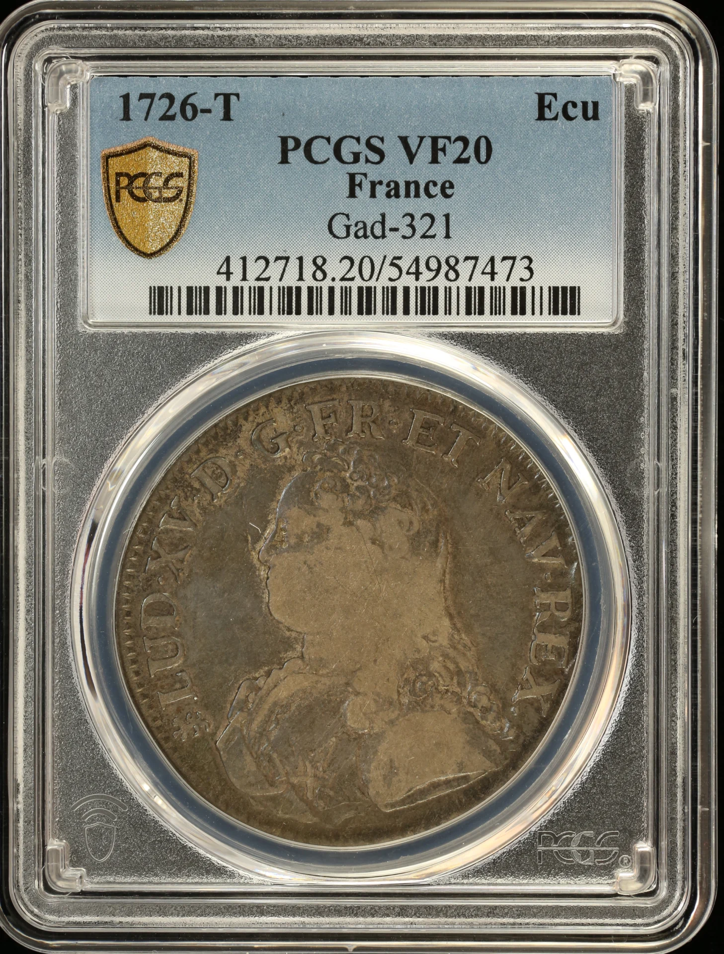 Europe France World Coins France Ecu 1726 T Gad-321 PCGS VF20 0163749 France Ecu 1726 T Gad-321 PCGS VF20 0163749