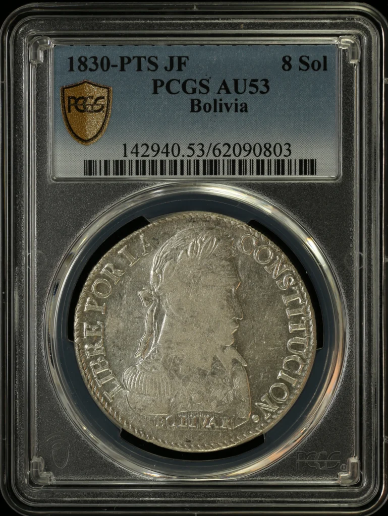 Bolivia 8 Sol 1830 Pts JF PCGS AU53 0163840
