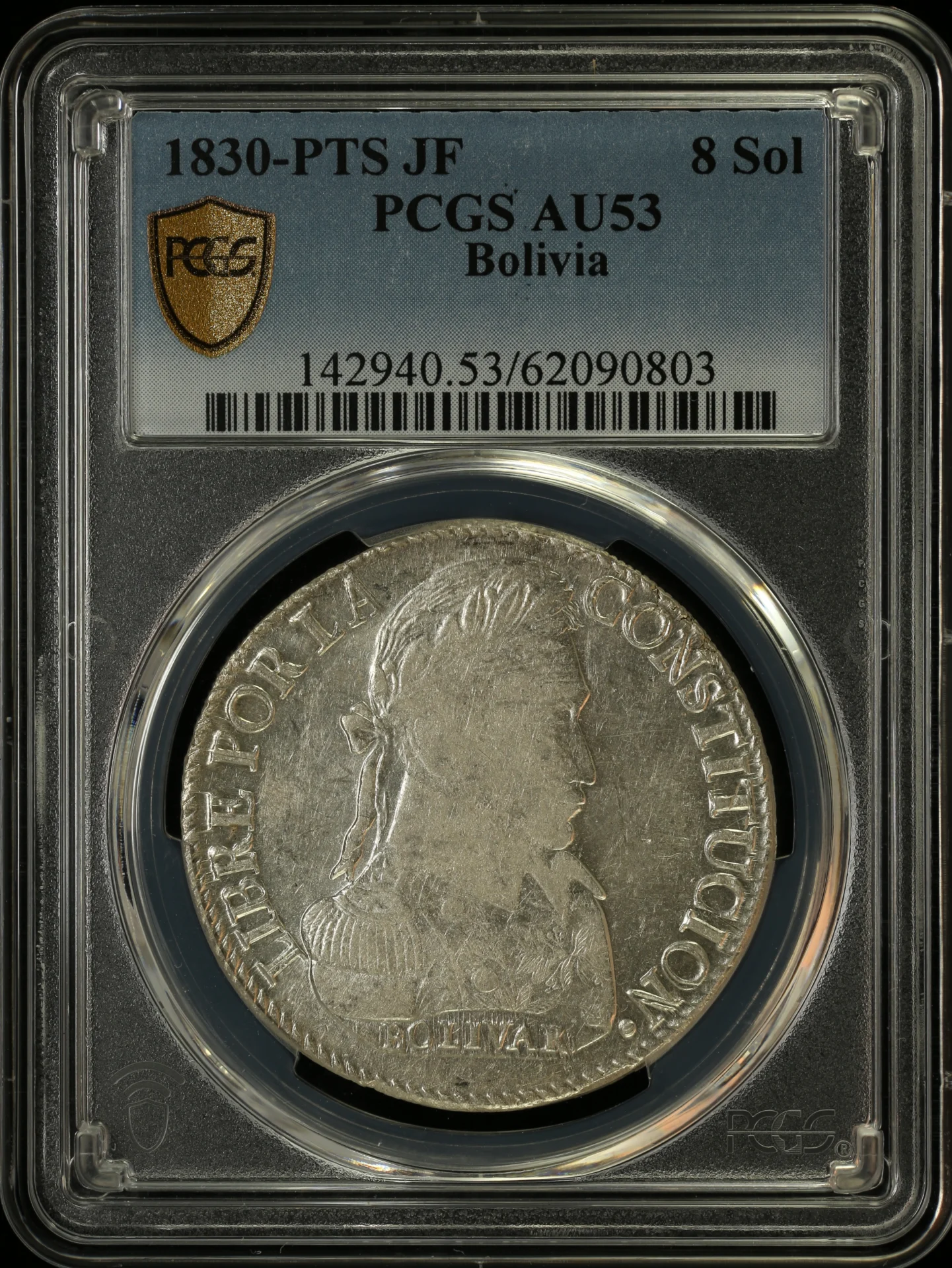 Bolivia 8 Sol 1830 Pts JF PCGS AU53 0163840