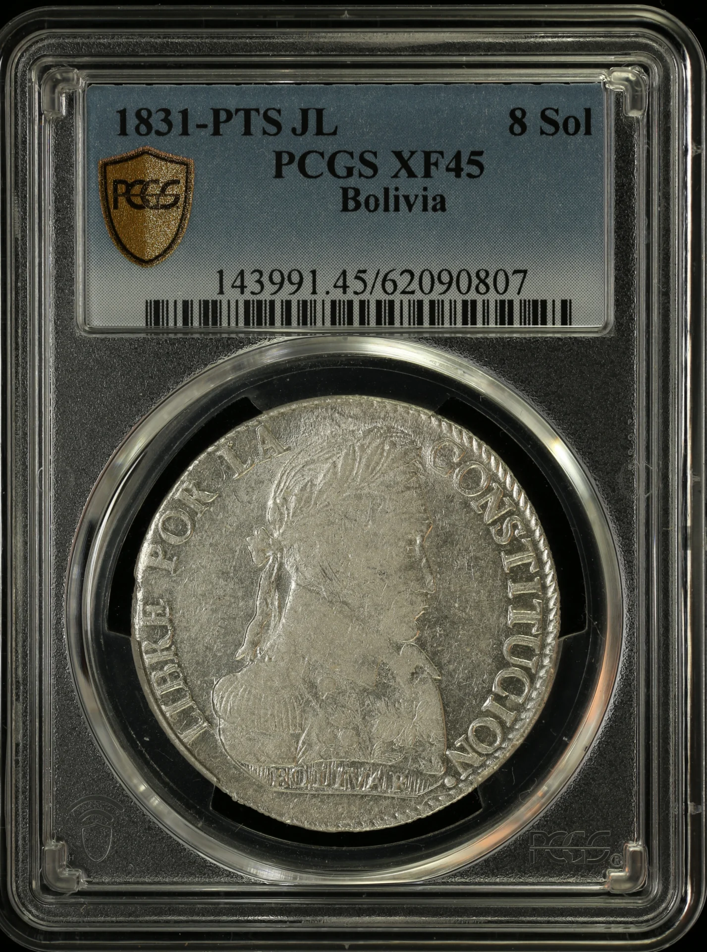 Bolivia 8 Sol 1831 Pts JL PCGS XF45 0163842