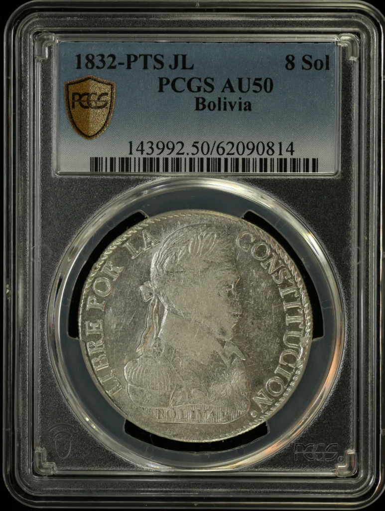 Bolivia 8 Sol 1832 Pts JL PCGS AU50 0163850