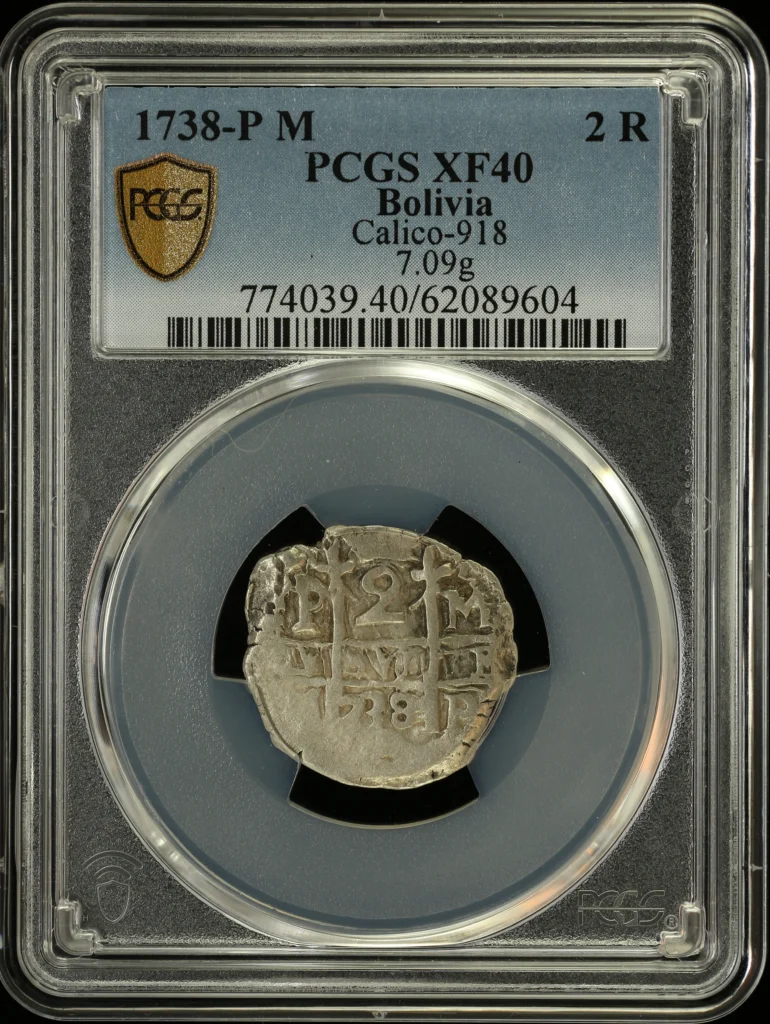 Bolivia 2 Reales 1738 P M Calico-918 PCGS XF40 0163869