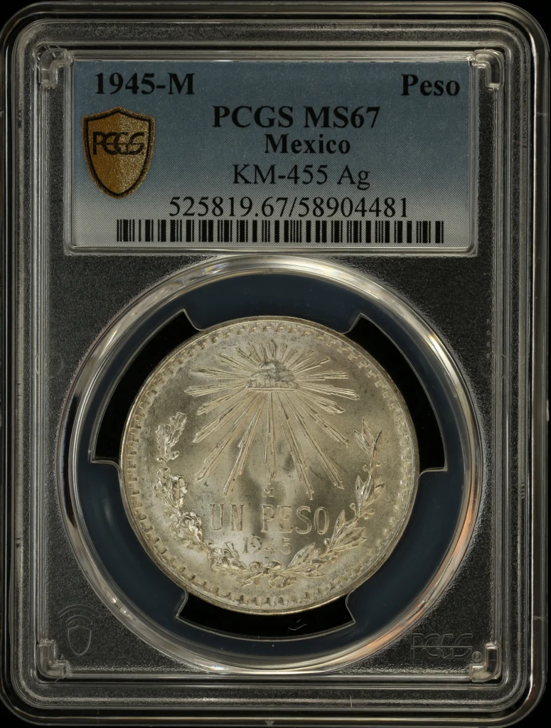 Modern Silver & Minors Peso 1945 M KM-455 PCGS MS67 0163686