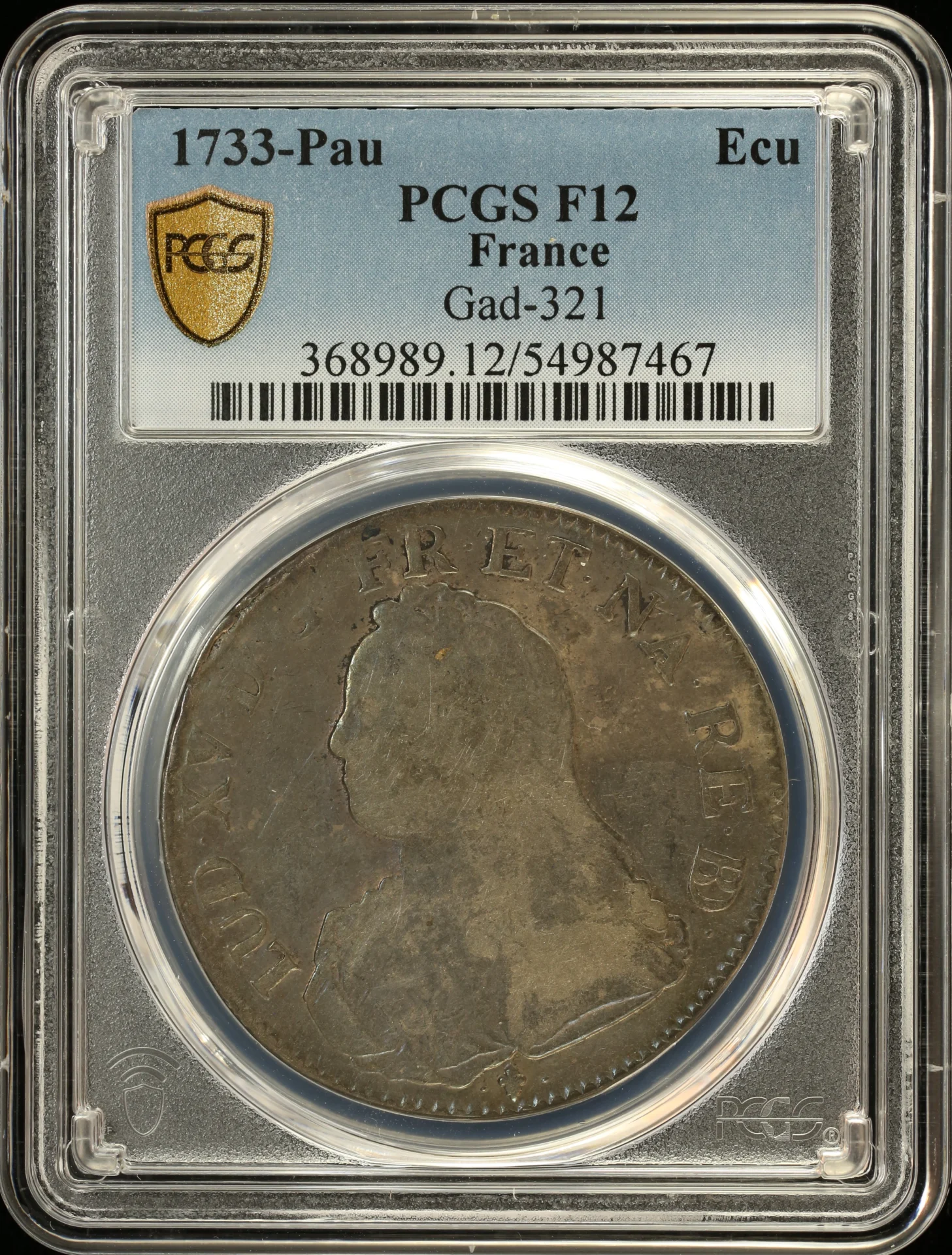 Europe France World Coins France Ecu 1733 Pau Gad-321 PCGS F12 0163750 France Ecu 1733 Pau Gad-321 PCGS F12 0163750