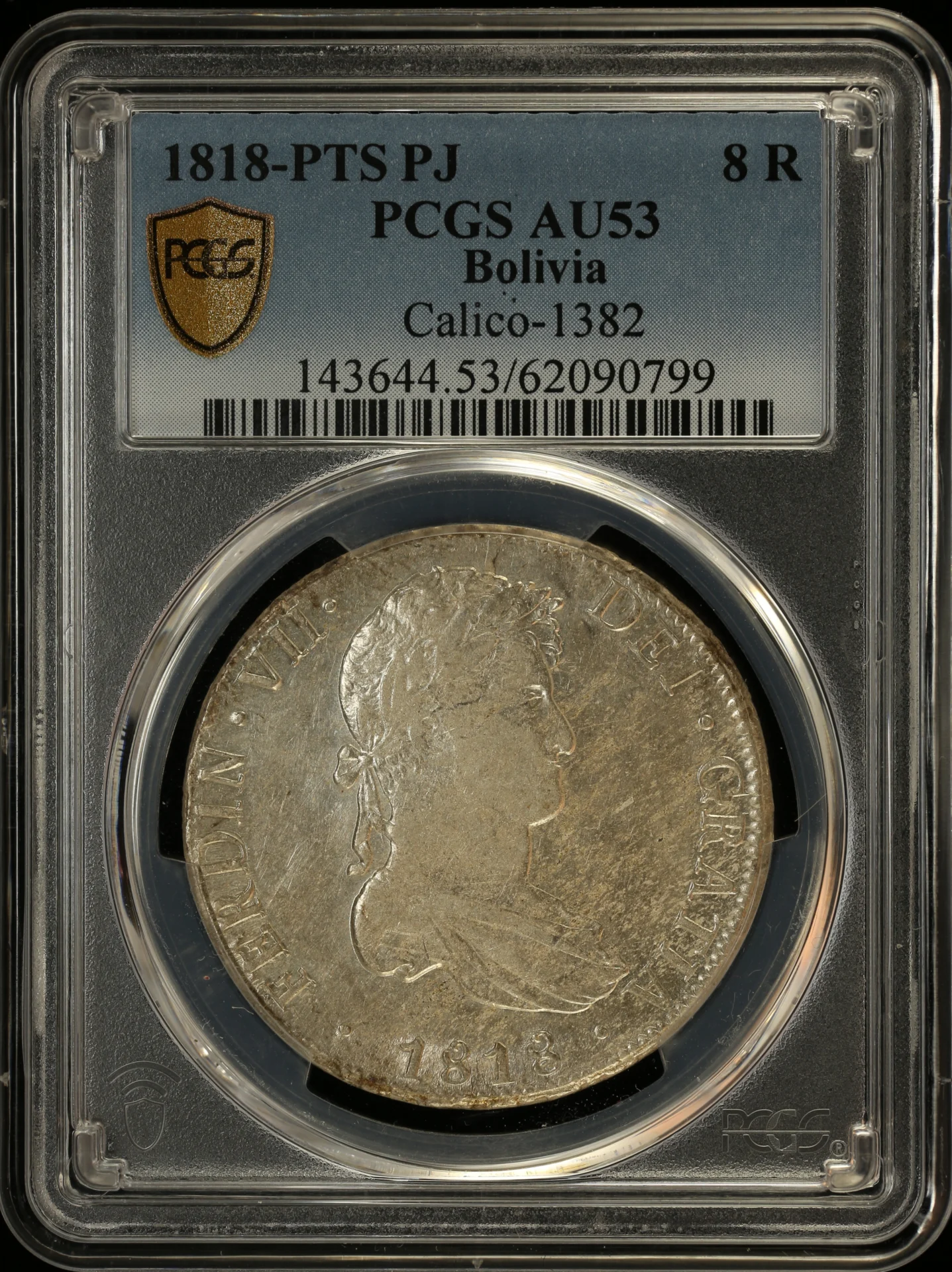 Bolivia Latin American Coins Bolivia 8 Reales 1818 Pts PJ Calico-1382 PCGS AU53 0163829 Bolivia 8 Reales 1818 Pts PJ Calico-1382 PCGS AU53 0163829