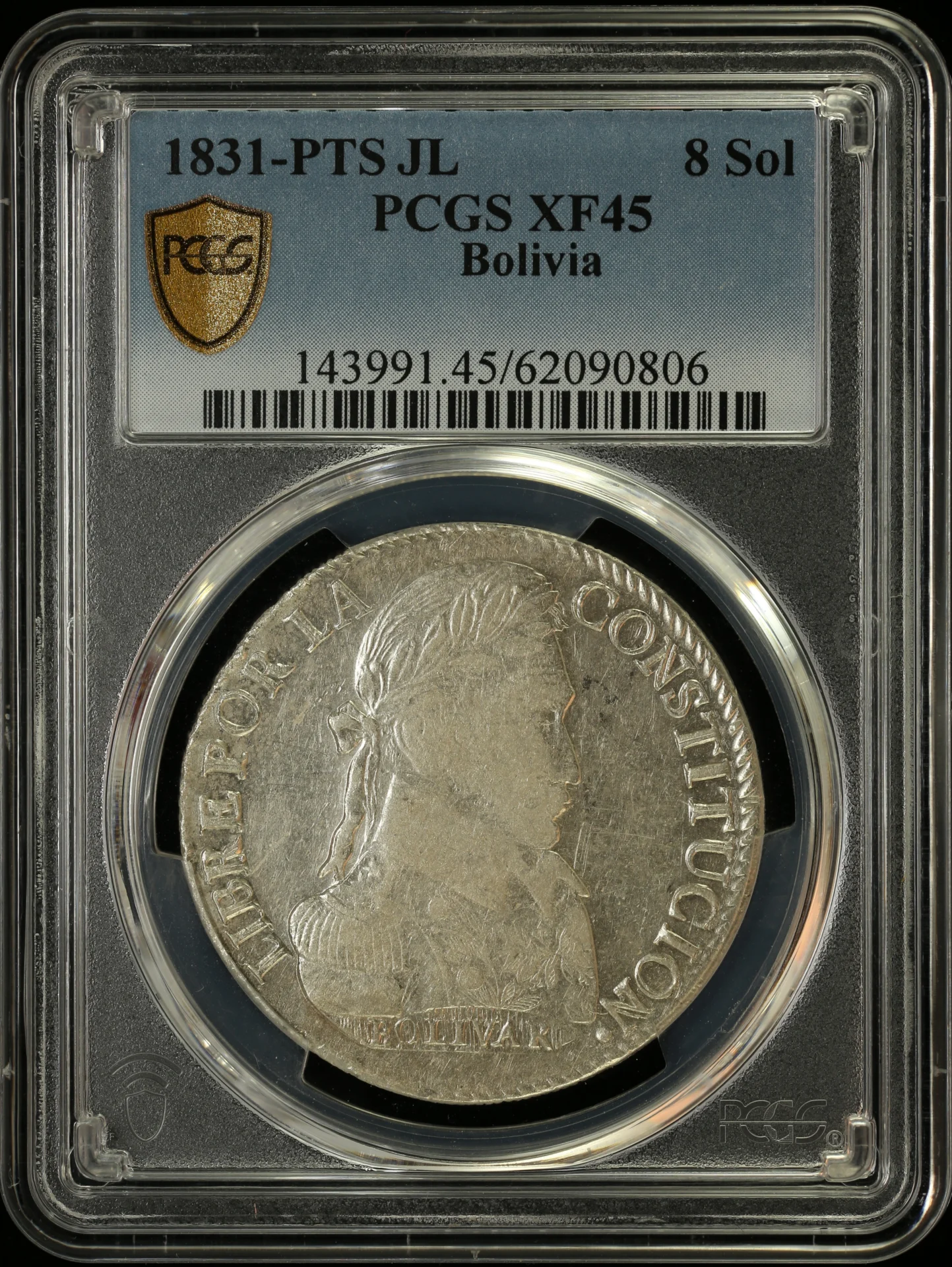 Bolivia 8 Sol 1831 Pts JL PCGS XF45 0163843