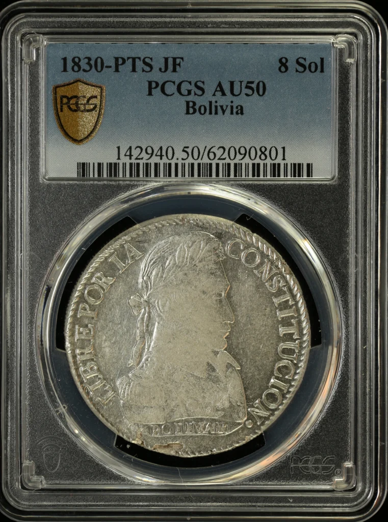 Bolivia 8 Sol 1830 Pts JF PCGS AU50 0163851