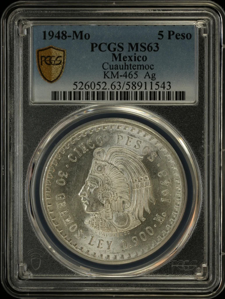 5 Peso Mexican Coins Modern Silver & Minors Modern Silver & Minors 5 Peso 1948 Mo KM-465 PCGS MS63 0163482 Modern Silver & Minors 5 Peso 1948 Mo KM-465 PCGS MS63 0163482