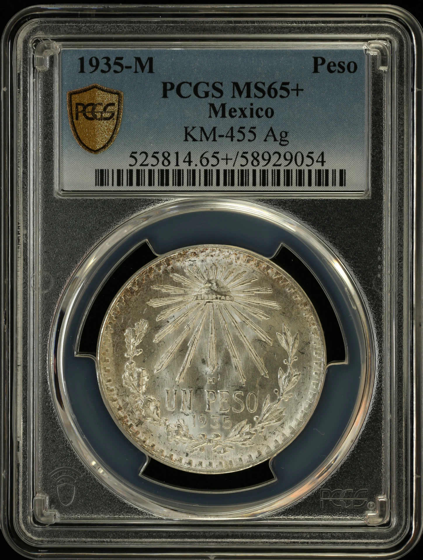 Mexican Coins Modern Silver & Minors Peso Modern Silver & Minors Peso 1935 M KM-455 PCGS MS65+ 0163611 Modern Silver & Minors Peso 1935 M KM-455 PCGS MS65+ 0163611