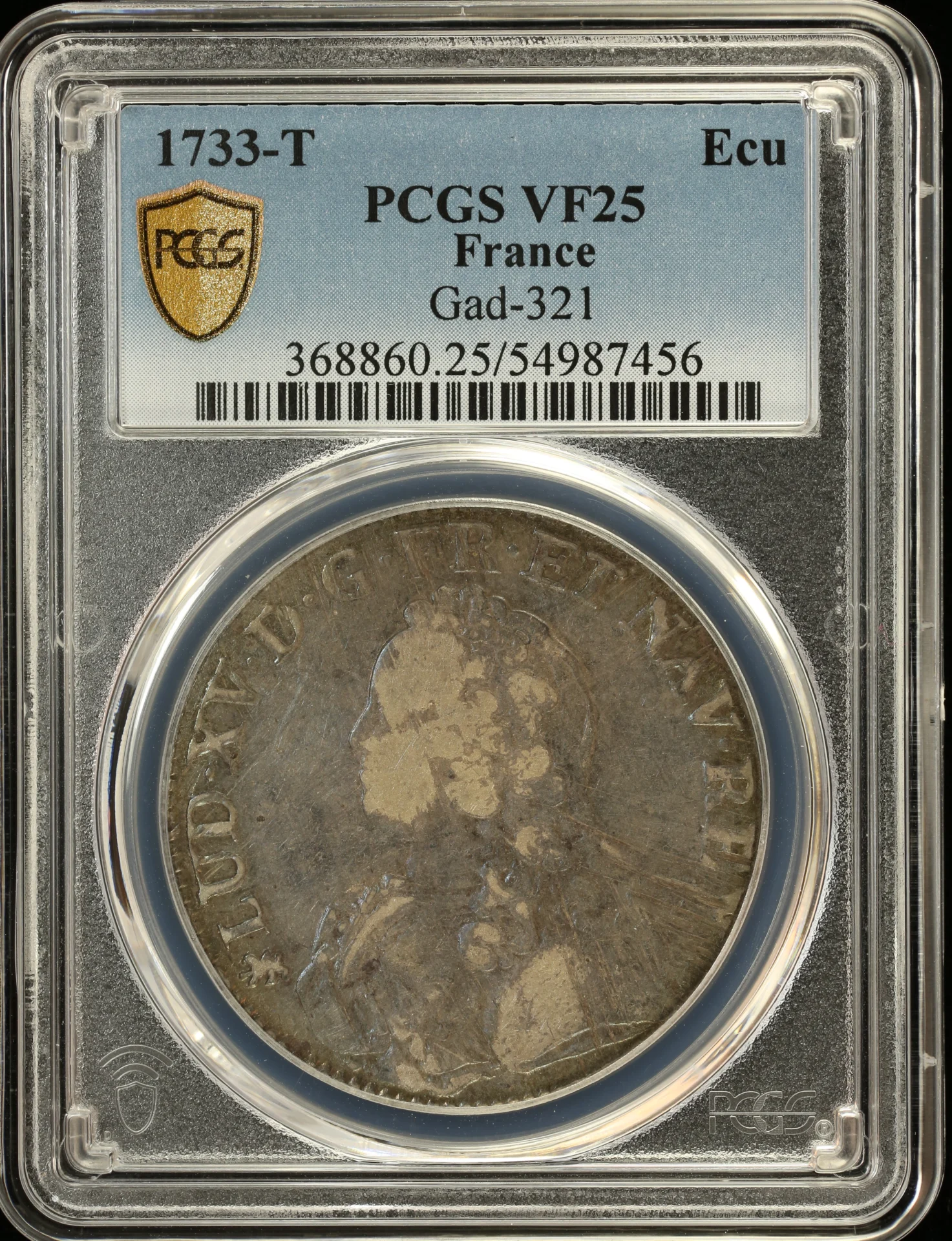 Europe France World Coins France Ecu 1733 T Gad-321 PCGS VF25 0163751 France Ecu 1733 T Gad-321 PCGS VF25 0163751