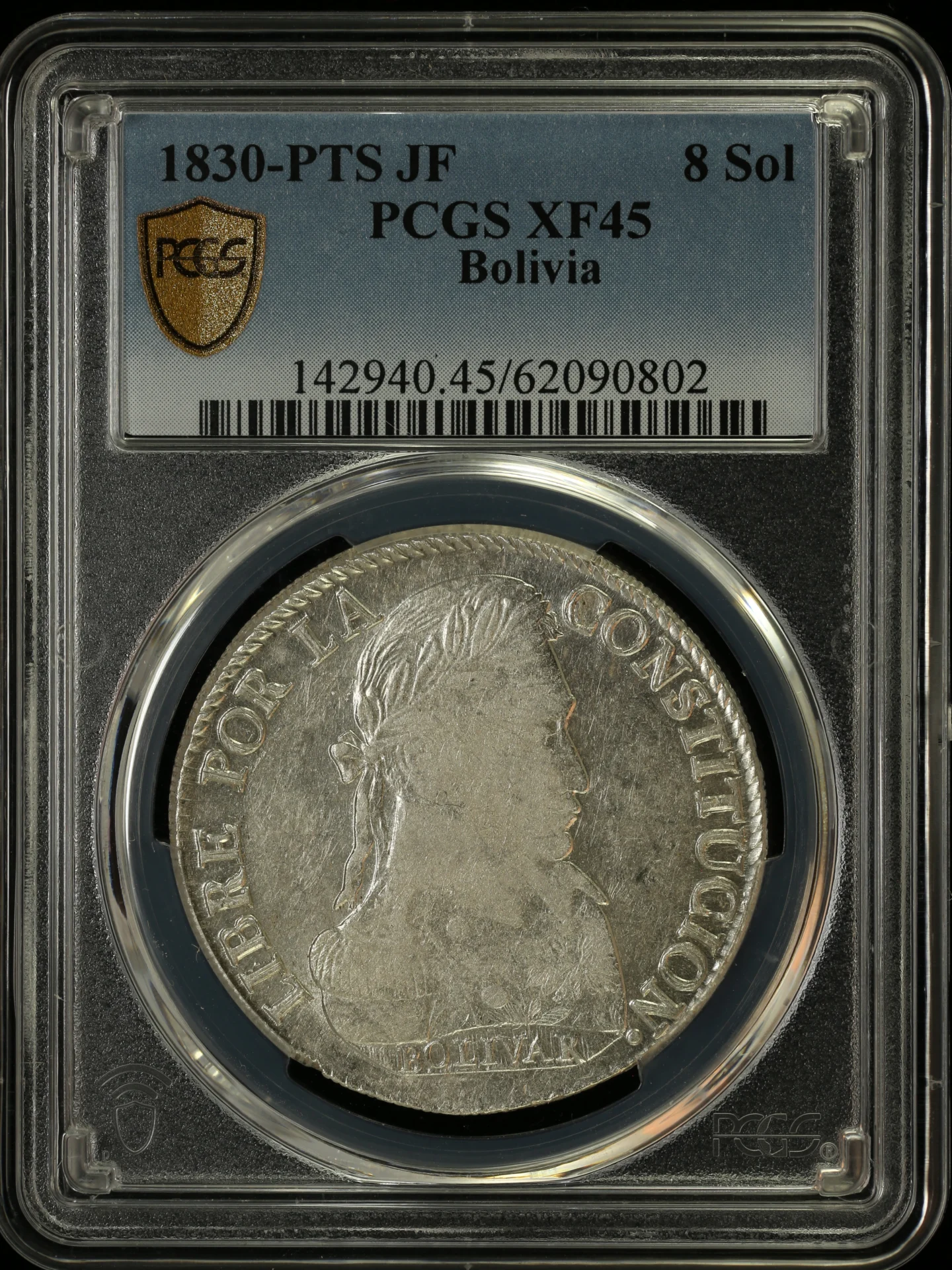 Bolivia 8 Sol 1830 Pts JF PCGS XF45 0163844
