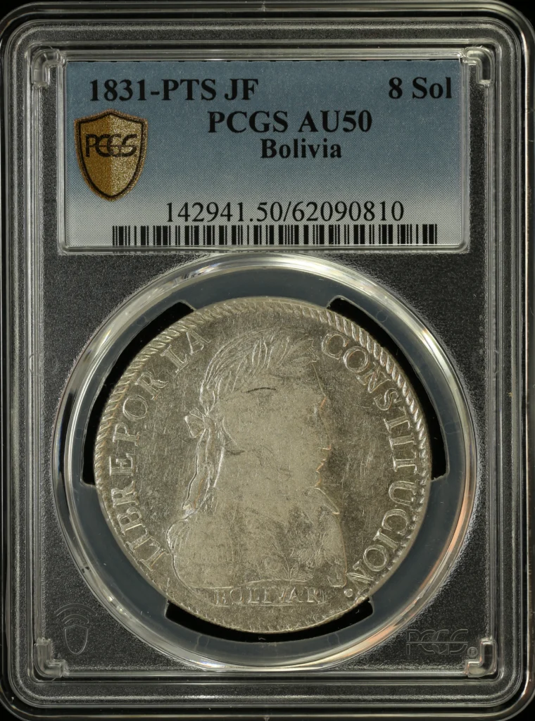 Bolivia 8 Sol 1831 Pts JF PCGS AU50 0163852