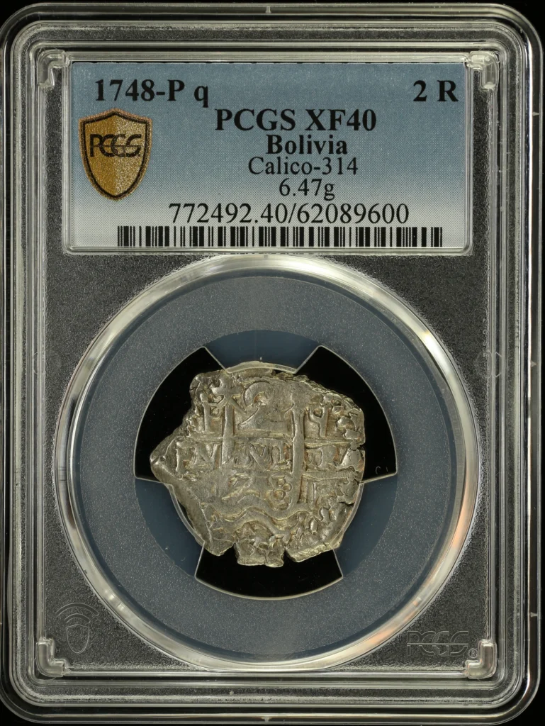 Bolivia 2 Reales 1748 P q Calico-314 PCGS XF40 0163871
