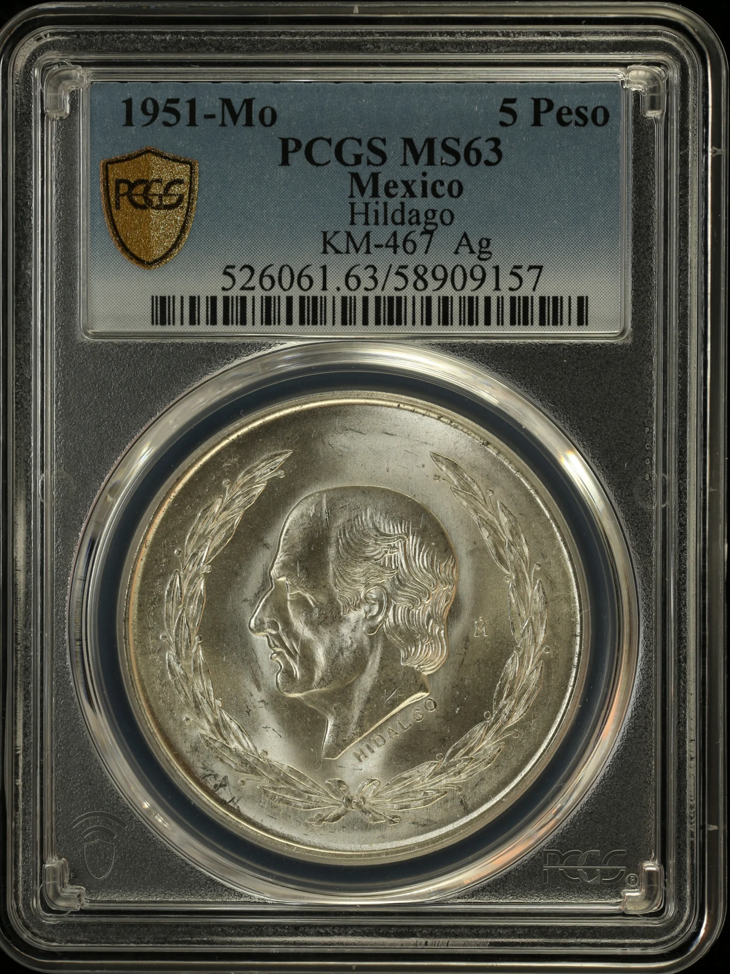 5 Peso Mexican Coins Modern Silver & Minors Modern Silver & Minors 5 Peso 1951 Mo KM-467 PCGS MS63 0163571 Modern Silver & Minors 5 Peso 1951 Mo KM-467 PCGS MS63 0163571