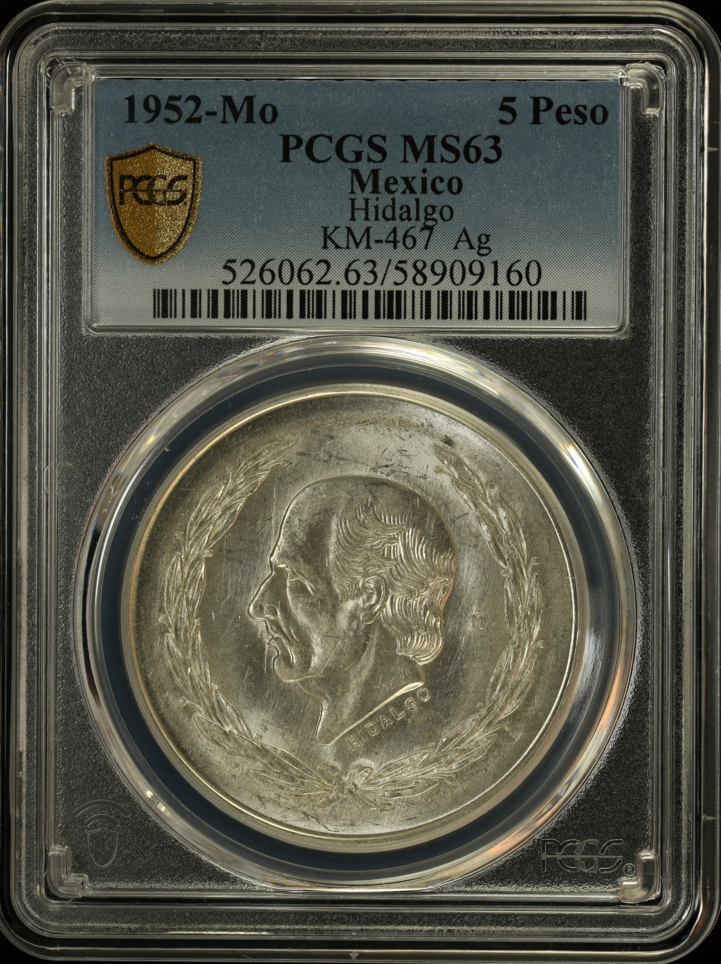 5 Peso Mexican Coins Modern Silver & Minors Modern Silver & Minors 5 Peso 1952 Mo KM-467 PCGS MS63 0163572 Modern Silver & Minors 5 Peso 1952 Mo KM-467 PCGS MS63 0163572