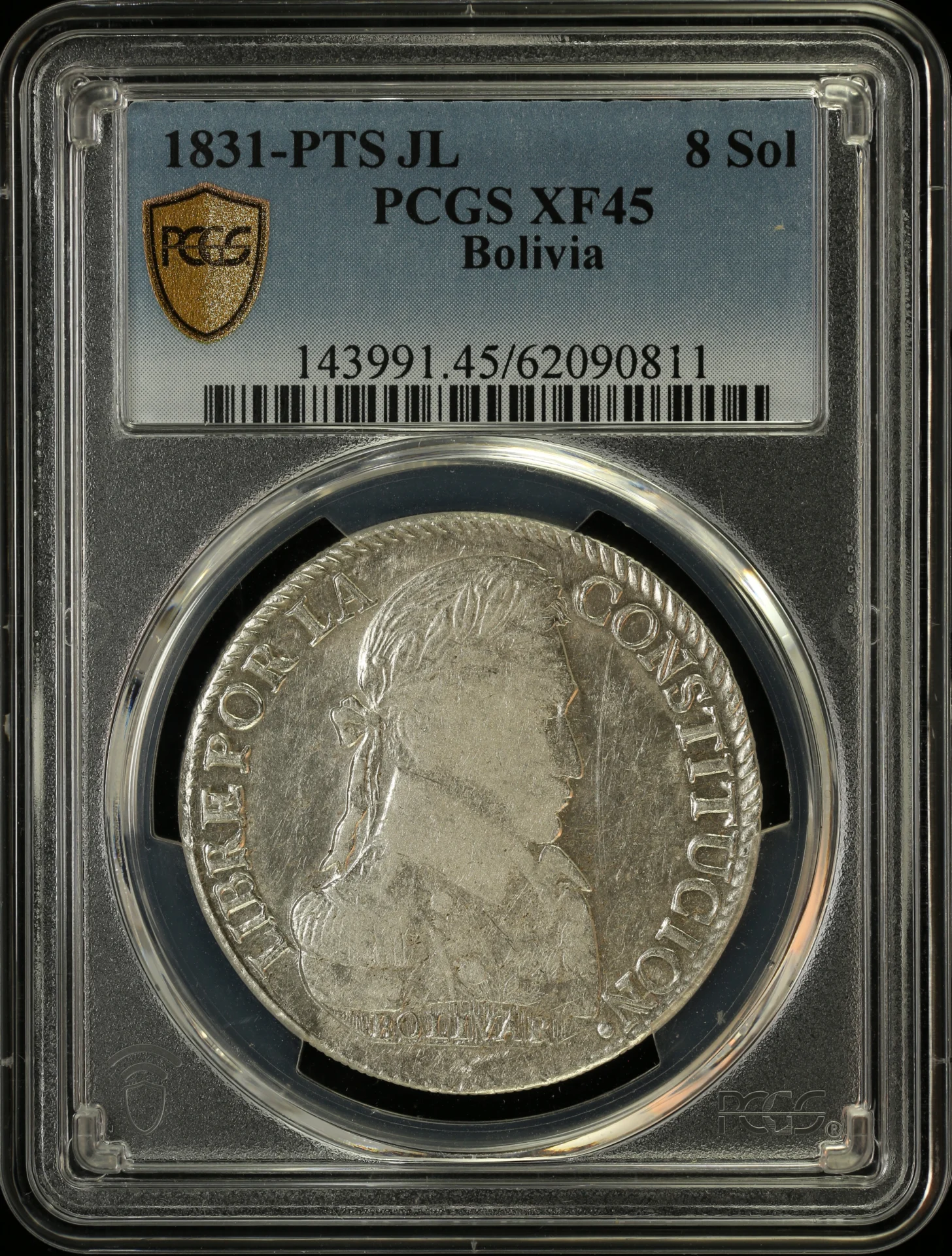 Bolivia 8 Sol 1831 Pts JL PCGS XF45 0163845