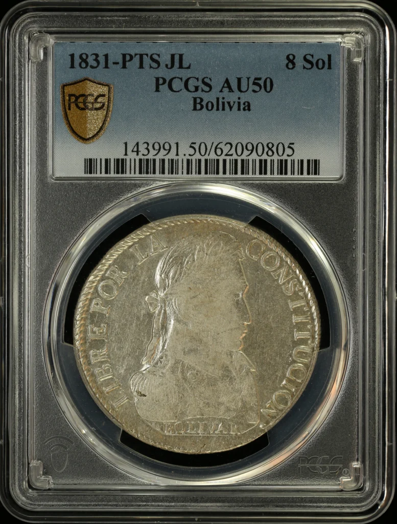 Bolivia 8 Sol 1831 Pts JL PCGS AU50 0163853