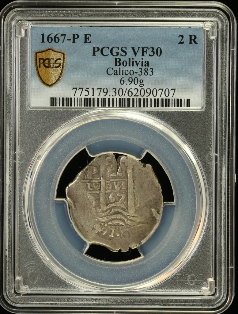Bolivia 2 Real 1667 P E Calico-383 PCGS VF30 0163772