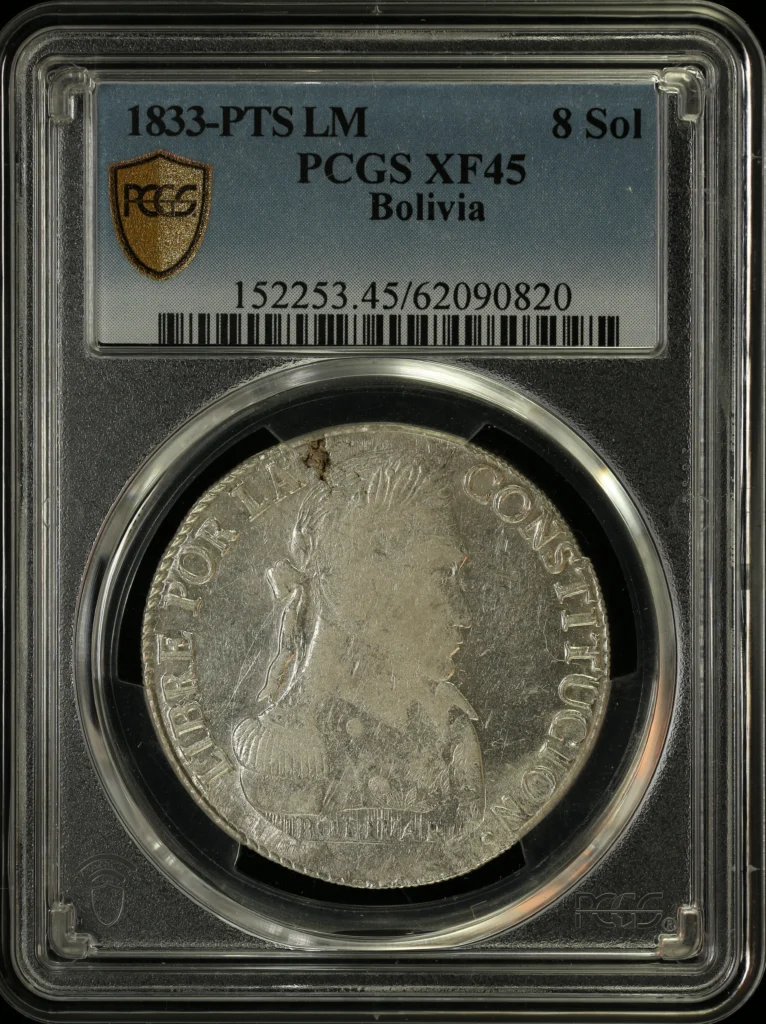 Bolivia 8 Sol 1833 Pts LM PCGS XF45 0163846