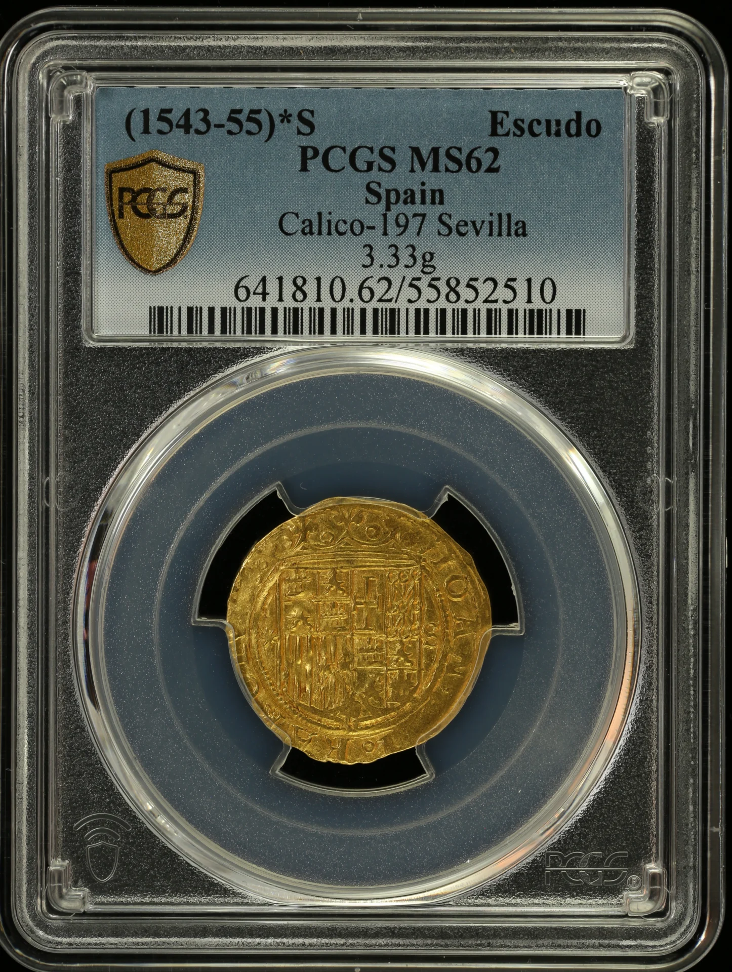 Europe Spain World Coins Spain Escudo (1543-55) S PCGS MS62 Calico-197 0163461 Spain Escudo (1543-55) S PCGS MS62 Calico-197 0163461