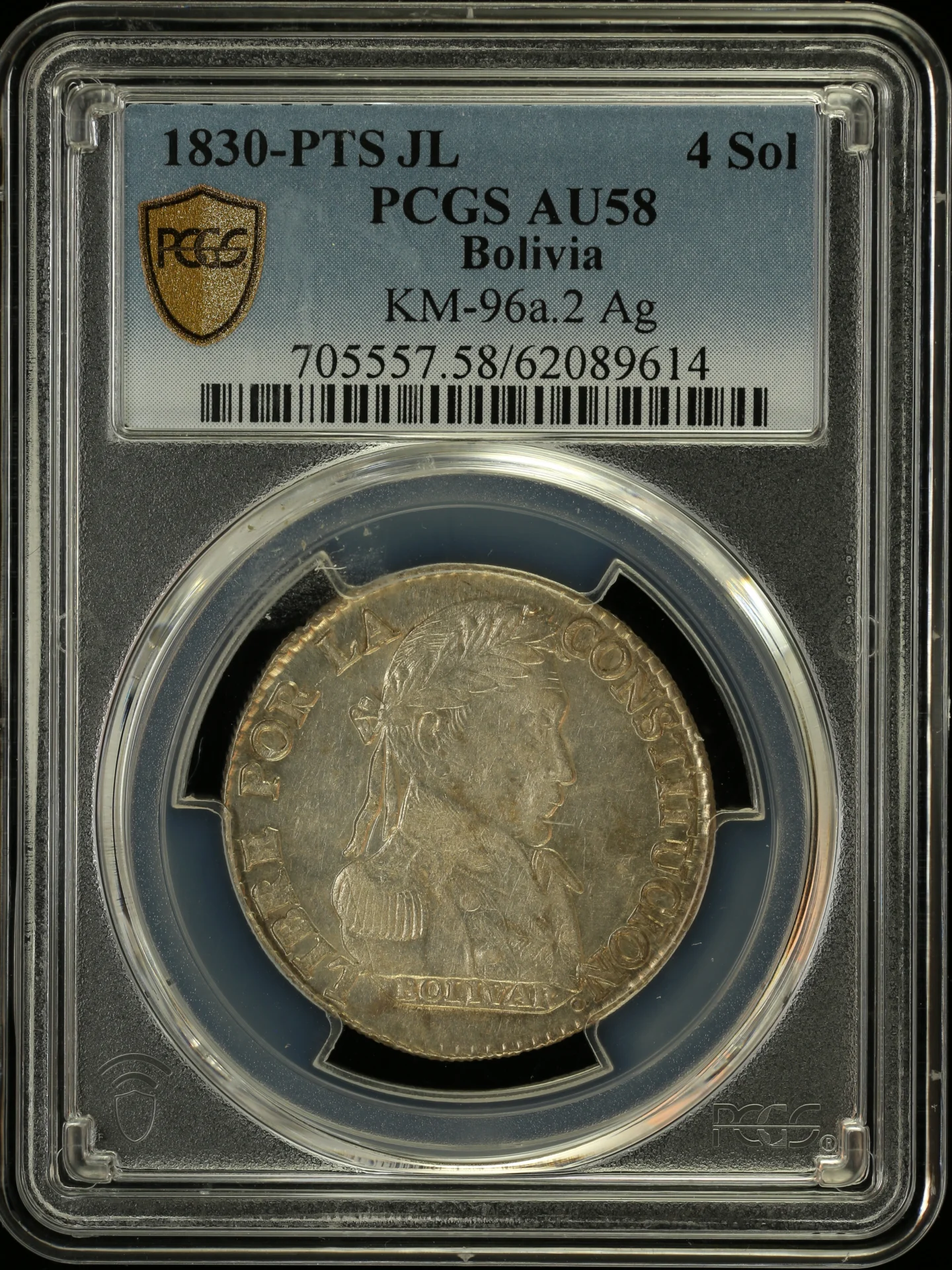 Bolivia Latin American Coins Bolivia 4 Sol 1830 Pts JL KM-96a2 PCGS AU58 0163879 Bolivia 4 Sol 1830 Pts JL KM-96a2 PCGS AU58 0163879Bolivia 4 Sol 1830 Pts JL KM-96a2 PCGS AU58 0163879