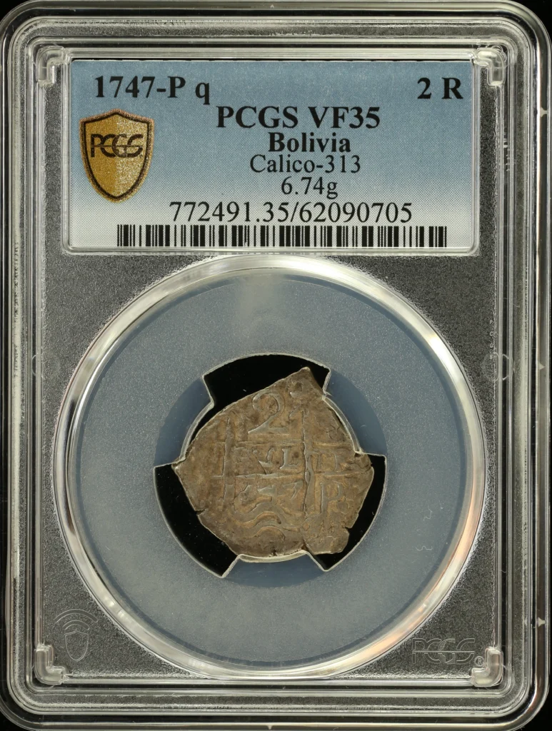 Bolivia 2 Real 1747 P q Calico-313 PCGS VF35 0163774