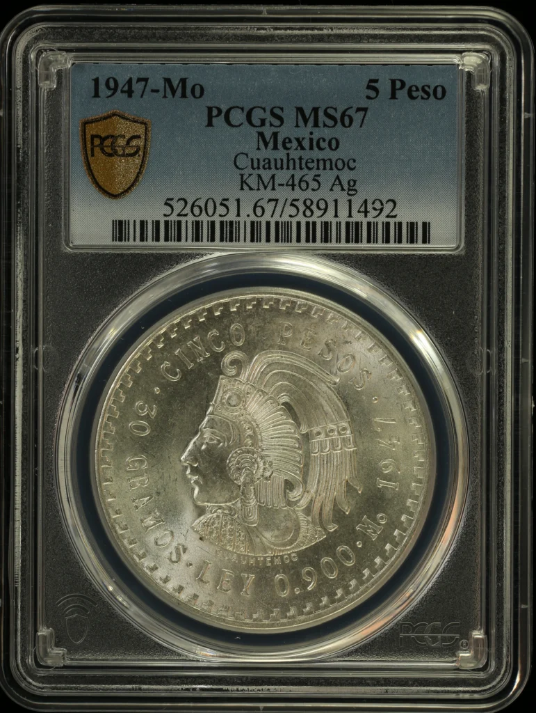 Modern Silver & Minors 5 Peso 1947 Mo KM-465 PCGS MS67 0163480