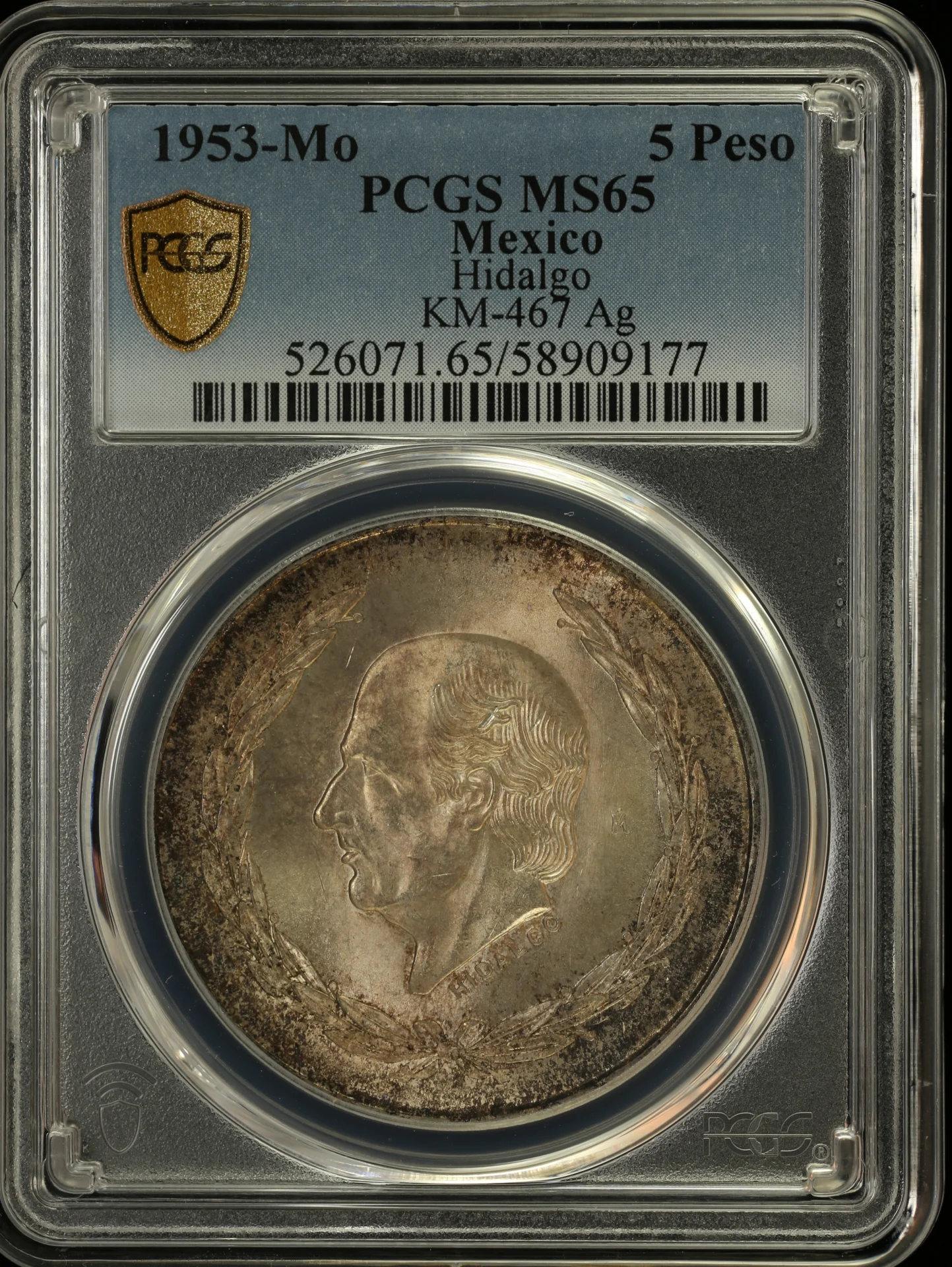 5 Peso Mexican Coins Modern Silver & Minors Modern Silver & Minors 5 Peso 1953 Mo KM-467 PCGS MS65 0163584 Modern Silver & Minors 5 Peso 1953 Mo KM-467 PCGS MS65 0163584