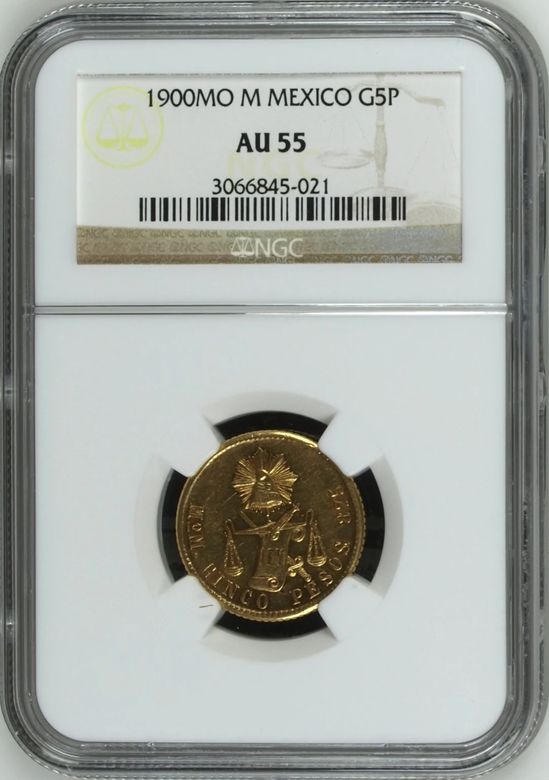 Mexican Coins Republic Gold Republic Gold 5 Peso 1900 Mo M NGC AU55 0164104 Republic Gold 5 Peso 1900 Mo M NGC AU55 0164104Republic Gold 5 Peso 1900 Mo M NGC AU55 0164104