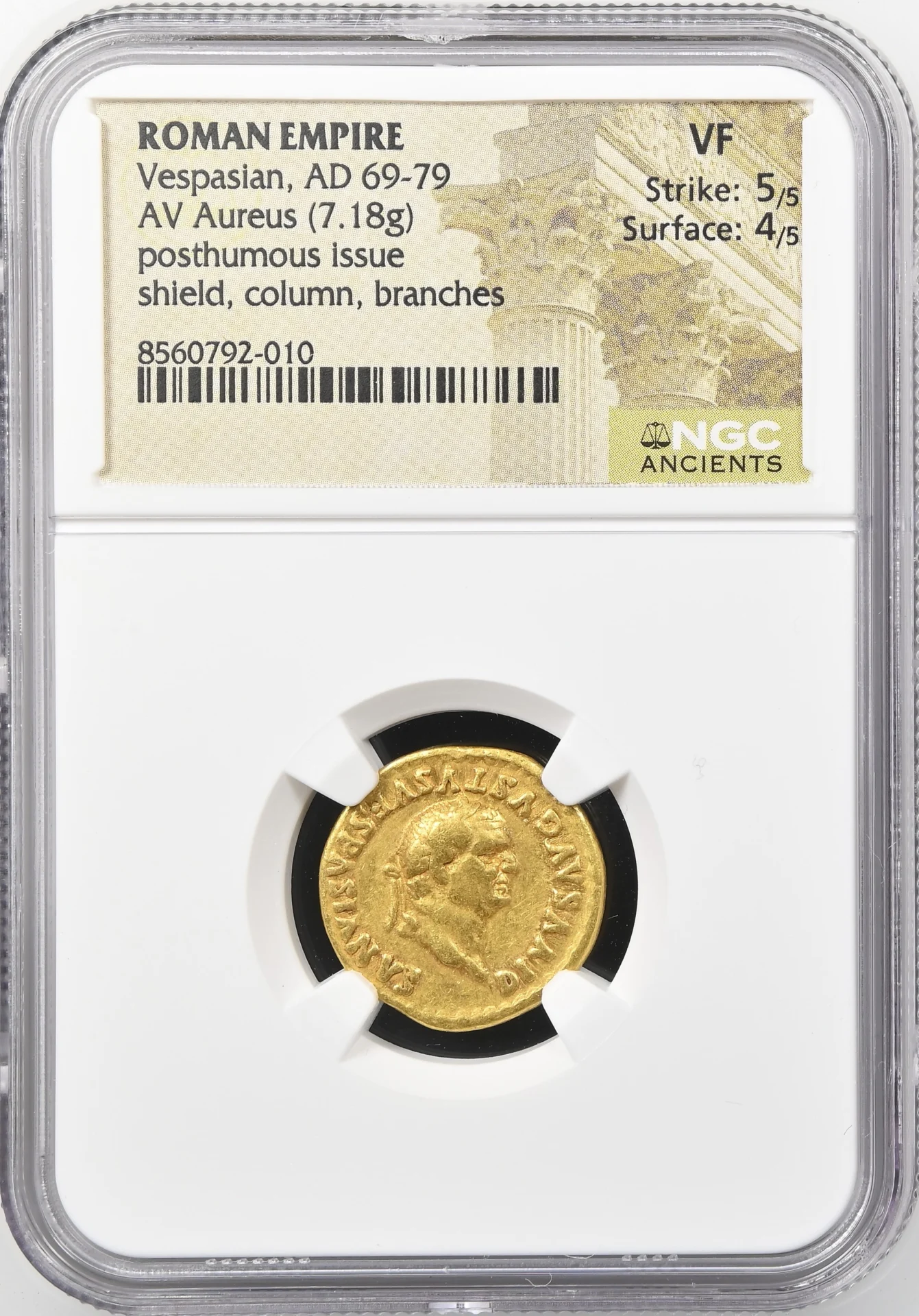 Ancient Coins Roman Imperial Roman Imperial Vespasian 69-79 AD AV Aureus NGC VF 0164119 Roman Imperial Vespasian 69-79 AD AV Aureus NGC VF 0164119