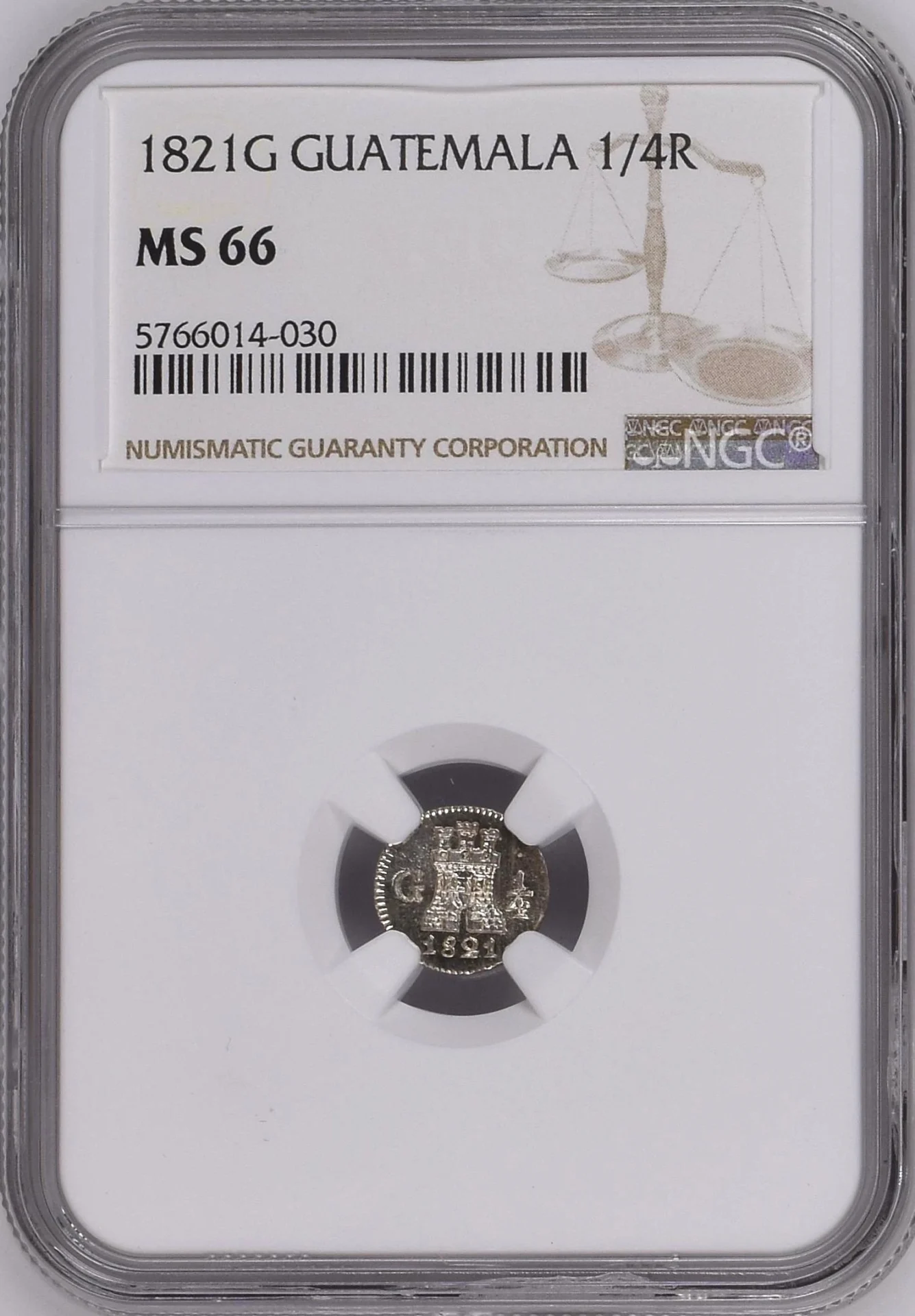 Guatemala 1/4 Real 1821 G NGC MS66 0164132