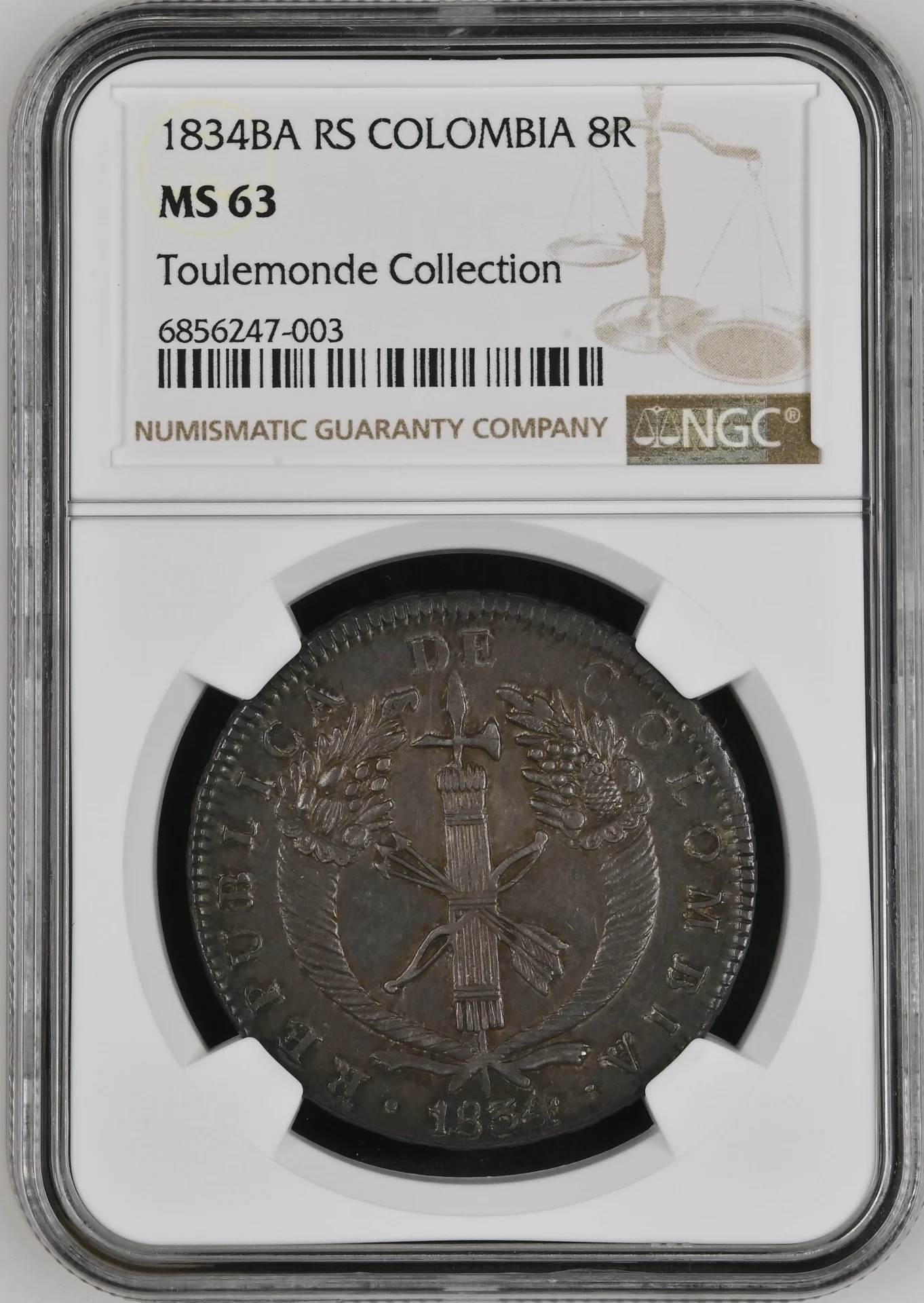 Colombia Latin American Coins Colombia 8 Reales 1834 BA RS NGC MS63 0164059 Colombia 8 Reales 1834 BA RS NGC MS63 0164059