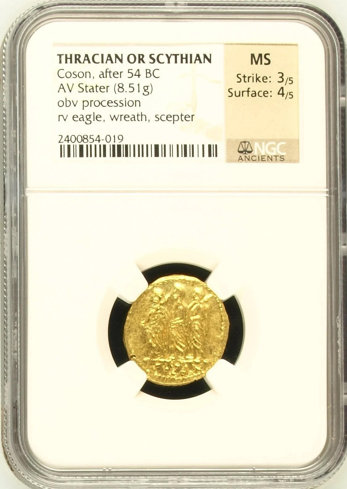Ancient Coins Greek Thracian Kings & Dynasts Thracian Kings & Dynasts Coson after 54 BC AV Stater NGC MS 0164062 Thracian Kings & Dynasts Coson after 54 BC AV Stater NGC MS 0164062