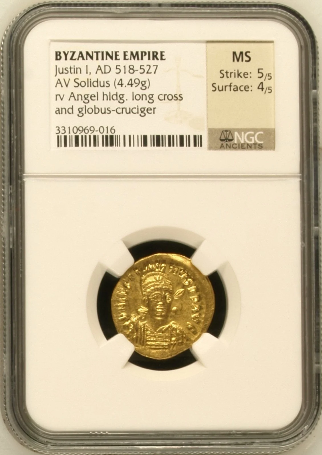 Ancient Coins Byzantine Byzantine Justin I 518-527 AD AV Solidus NGC MS 0164066 Byzantine Justin I 518-527 AD AV Solidus NGC MS 0164066