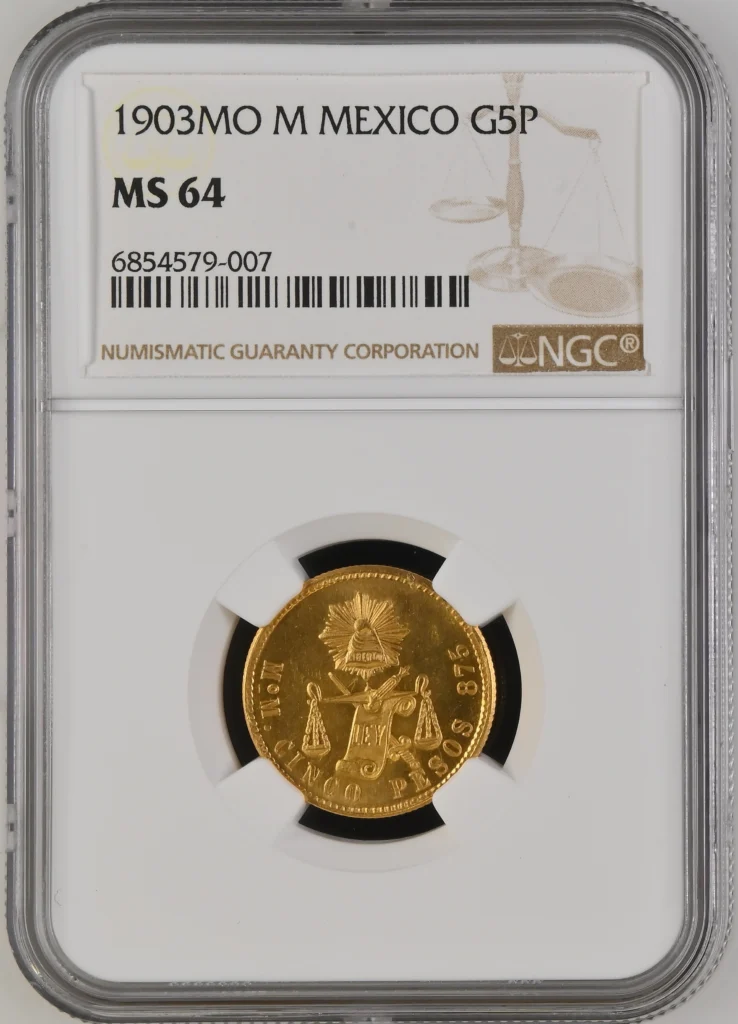 Republic Gold 5 Peso 1903 Mo M NGC MS64 0164070