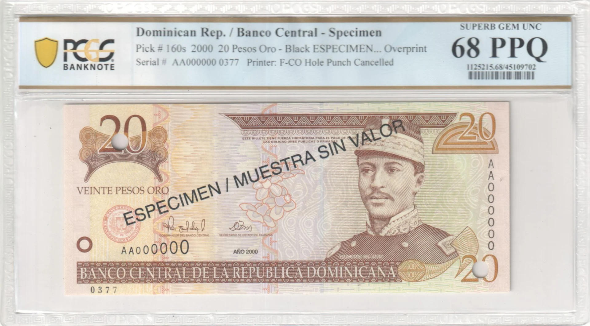 Dominican Republic World Currency Dominican Republic 20 Pesos Oro 2000 Pick #160s PCGS Superb Gem UNC68 PPQ 0164135 Dominican Republic 20 Pesos Oro 2000 Pick #160s PCGS Superb Gem UNC68 PPQ 0164135Dominican Republic 20 Pesos Oro 2000 Pick #160s PCGS Superb Gem UNC68 PPQ 0164135