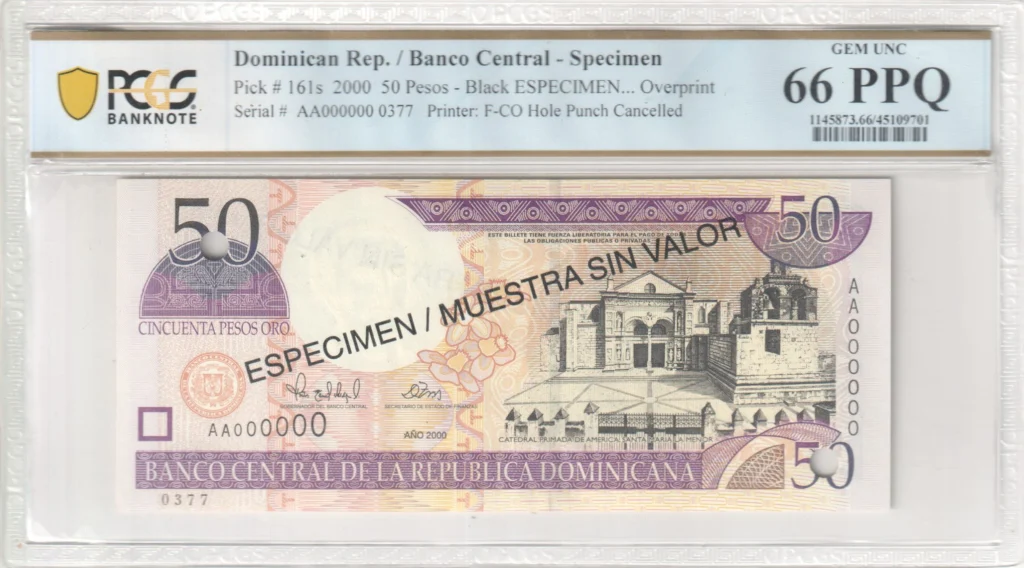 Dominican Republic 50 Pesos  2000 Pick #161s PCGS Gem UNC66 PPQ 0164136