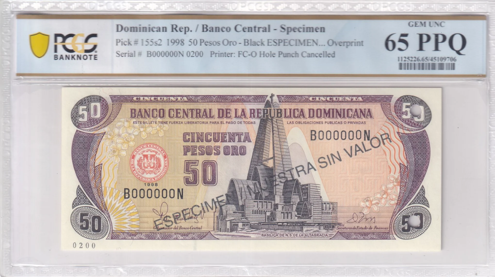 Dominican Republic World Currency Dominican Republic 50 Pesos Oro 1998 Pick #155s2 PCGS Gem UNC65 PPQ 0164140 Dominican Republic 50 Pesos Oro 1998 Pick #155s2 PCGS Gem UNC65 PPQ 0164140Dominican Republic 50 Pesos Oro 1998 Pick #155s2 PCGS Gem UNC65 PPQ 0164140