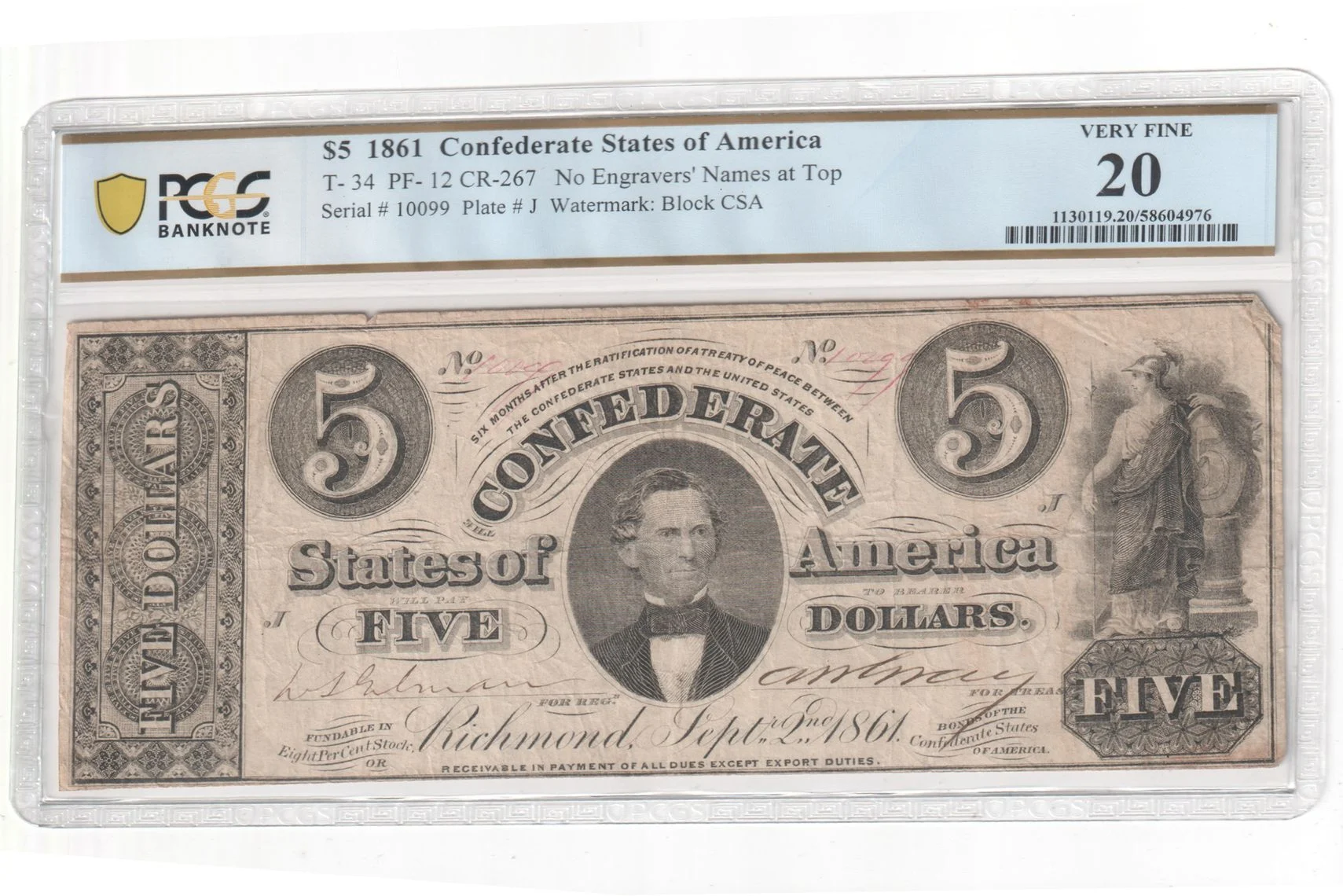 United States of America World Currency United States of America 5 Dollars 1861 PCGS VF20 0164144 United States of America 5 Dollars 1861 PCGS VF20 0164144United States of America 5 Dollars 1861 PCGS VF20 0164144