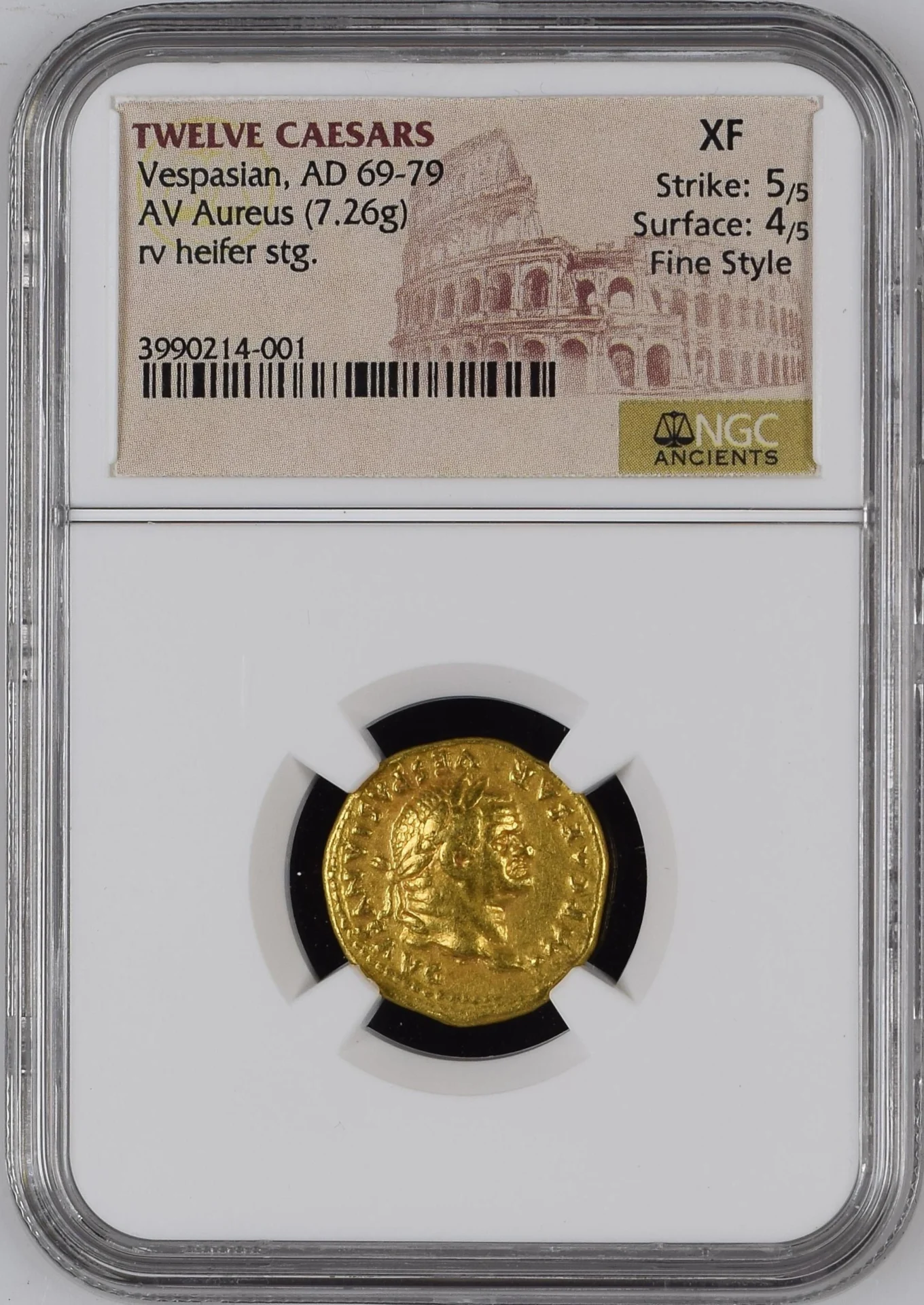 Ancient Coins Roman Imperial Roman Imperial Vespasian 69-79 AD AV Aureus NGC XF 0164065 Roman Imperial Vespasian 69-79 AD AV Aureus NGC XF 0164065