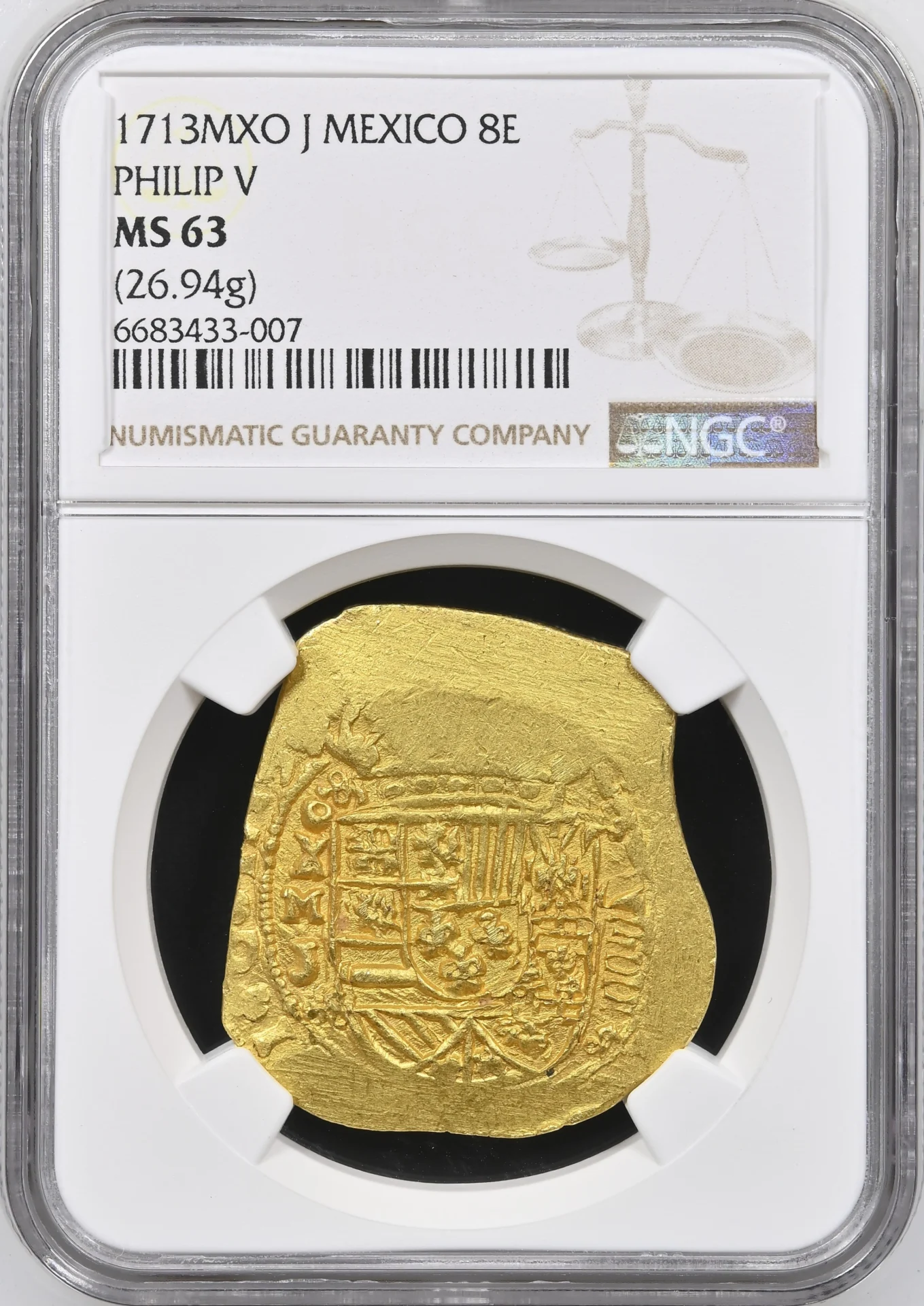 Colonial Gold Mexican Coins Colonial Gold 8 Escudos 1713 MXO J NGC MS63 0164068 Colonial Gold 8 Escudos 1713 MXO J NGC MS63 0164068Colonial Gold 8 Escudos 1713 MXO J NGC MS63 0164068
